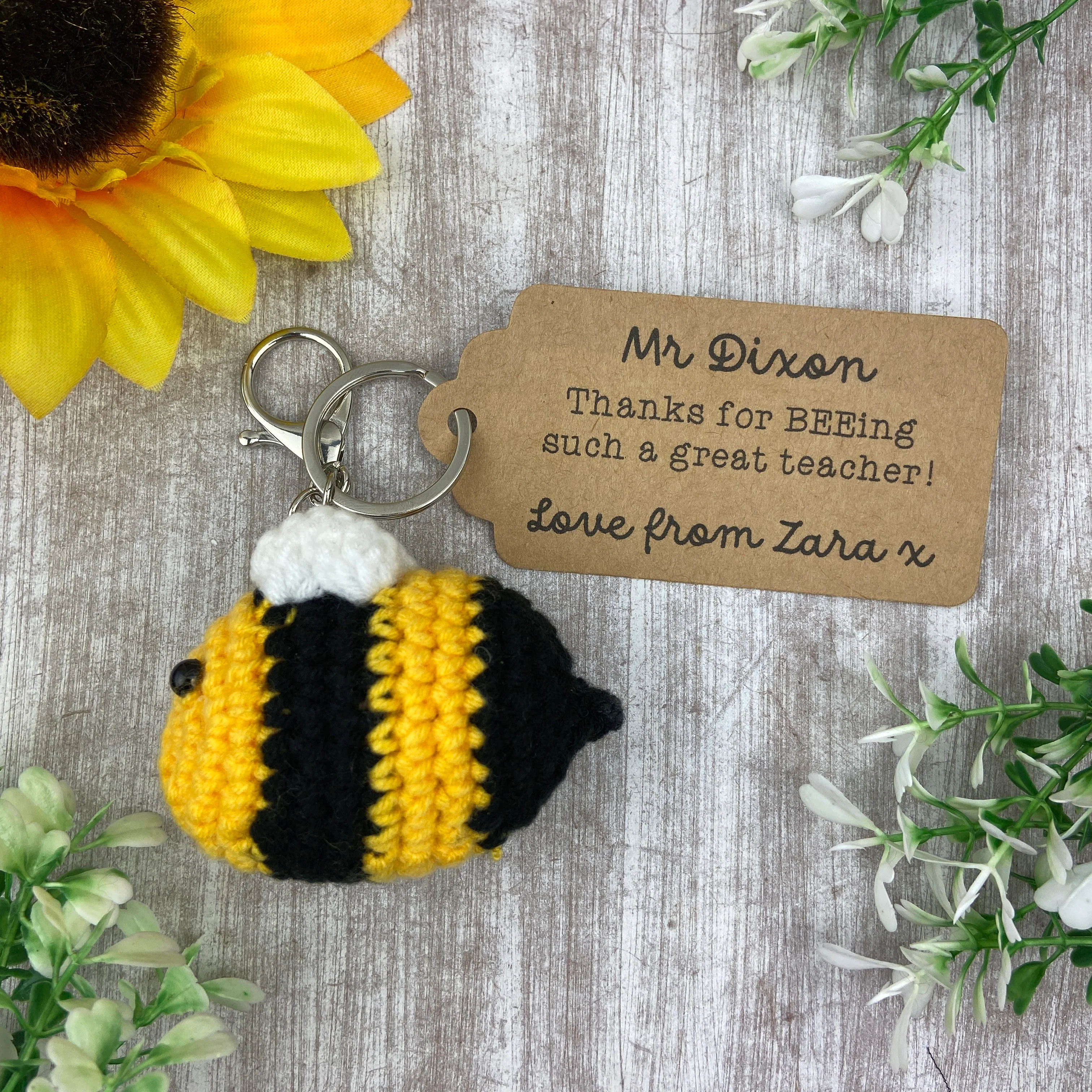 Crochet Bee Keyring with Personalised Tag - Image 2