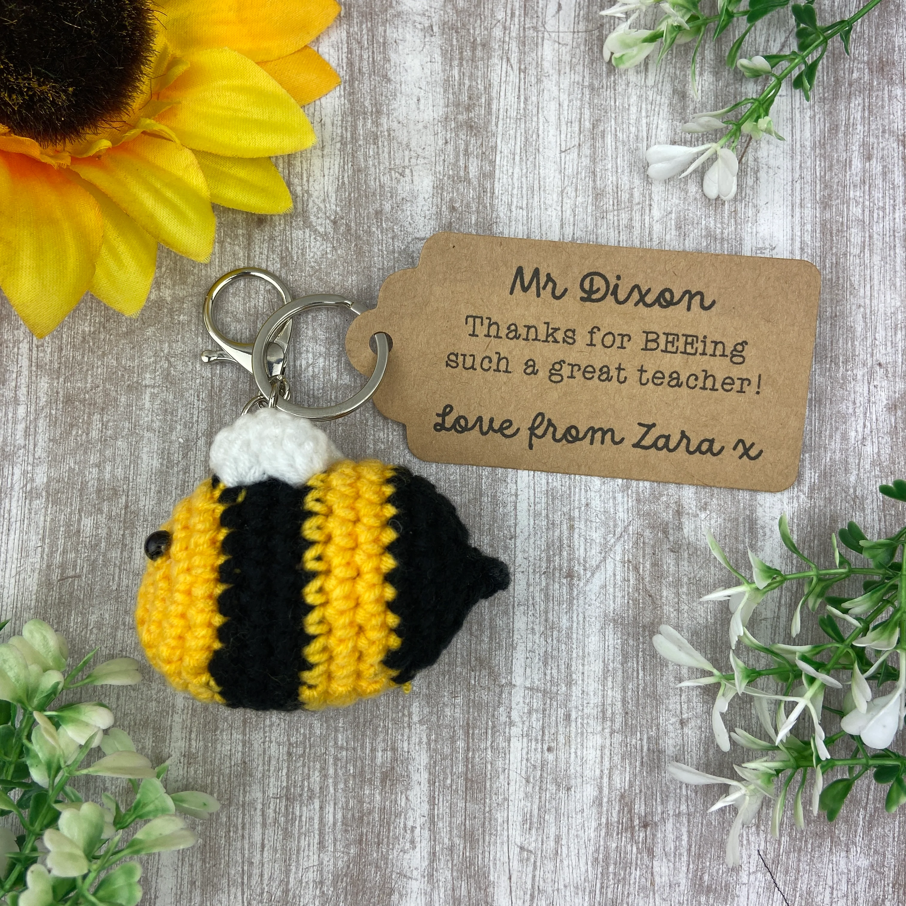 Crochet Bee Keyring with Personalised Tag - Image 3