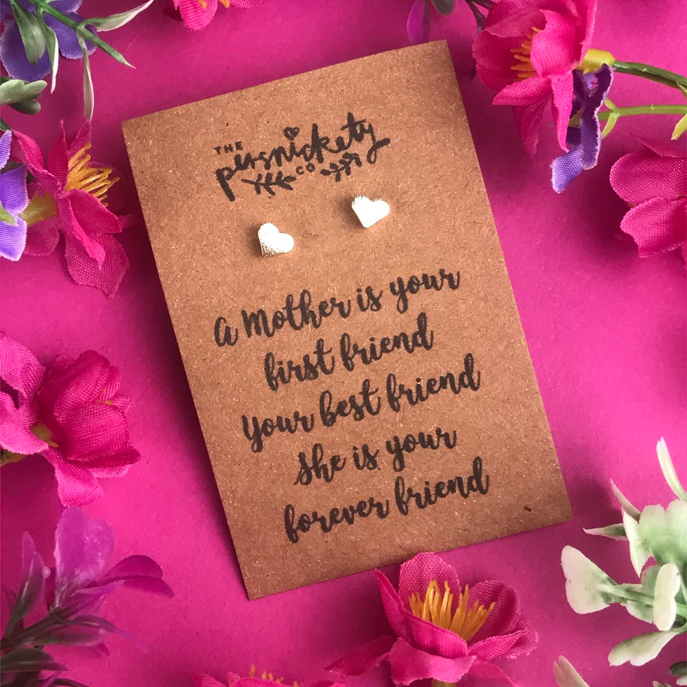 A Mother Is Your First Friend - Heart Earrings - Gold / Rose Gold / Silver