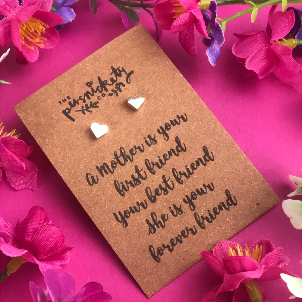 A Mother Is Your First Friend - Heart Earrings - Gold / Rose Gold / Silver - Image 2