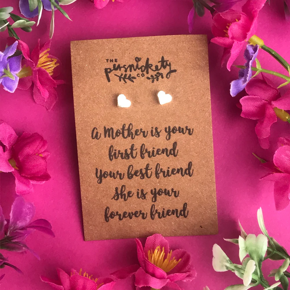 A Mother Is Your First Friend - Heart Earrings - Gold / Rose Gold / Silver - Image 5