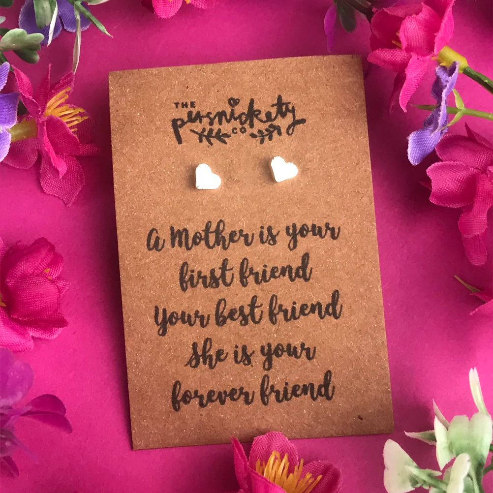 A Mother Is Your First Friend - Heart Earrings - Gold / Rose Gold / Silver - Image 6