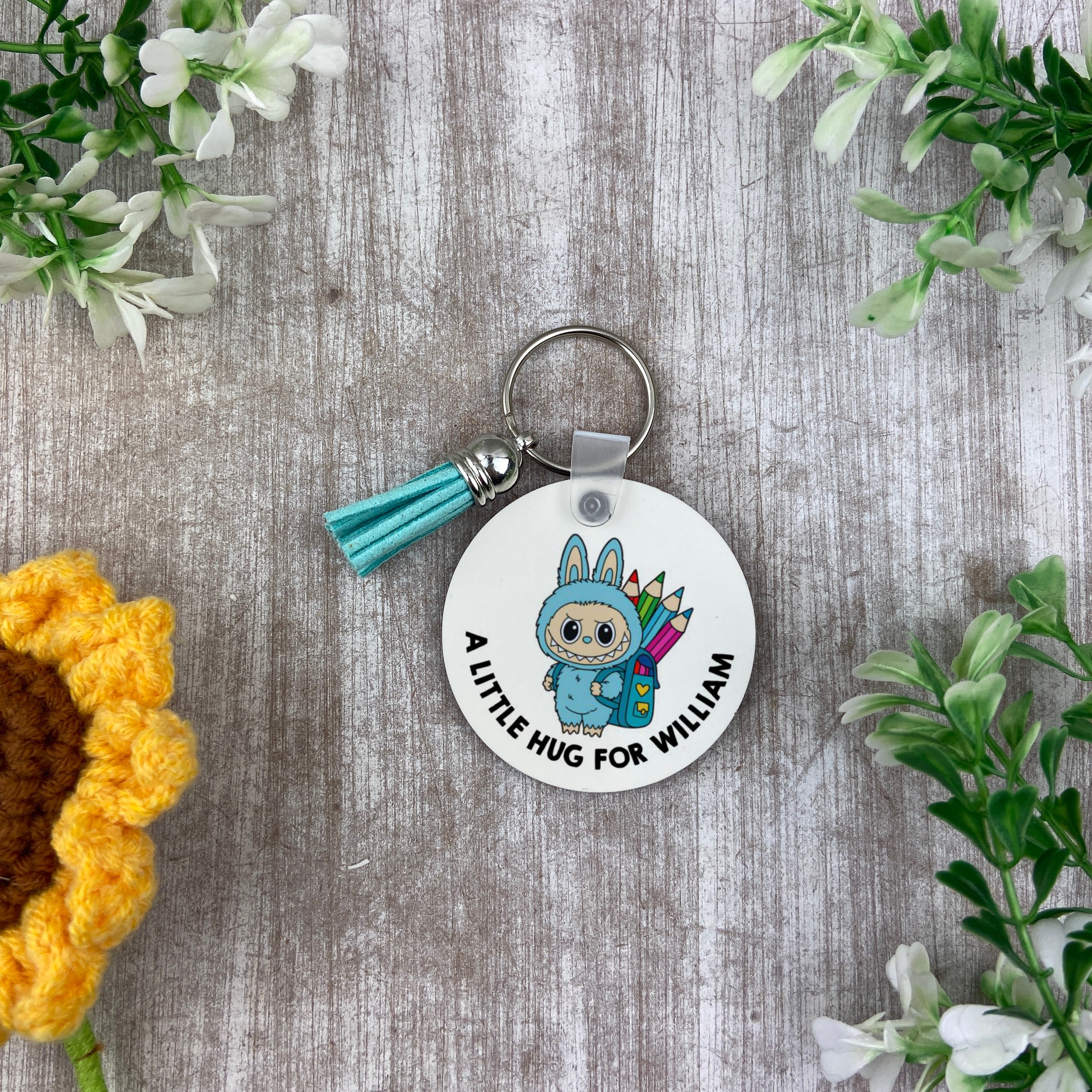 Back to School Pocket Hug Keyring - Blue Monster - Image 2