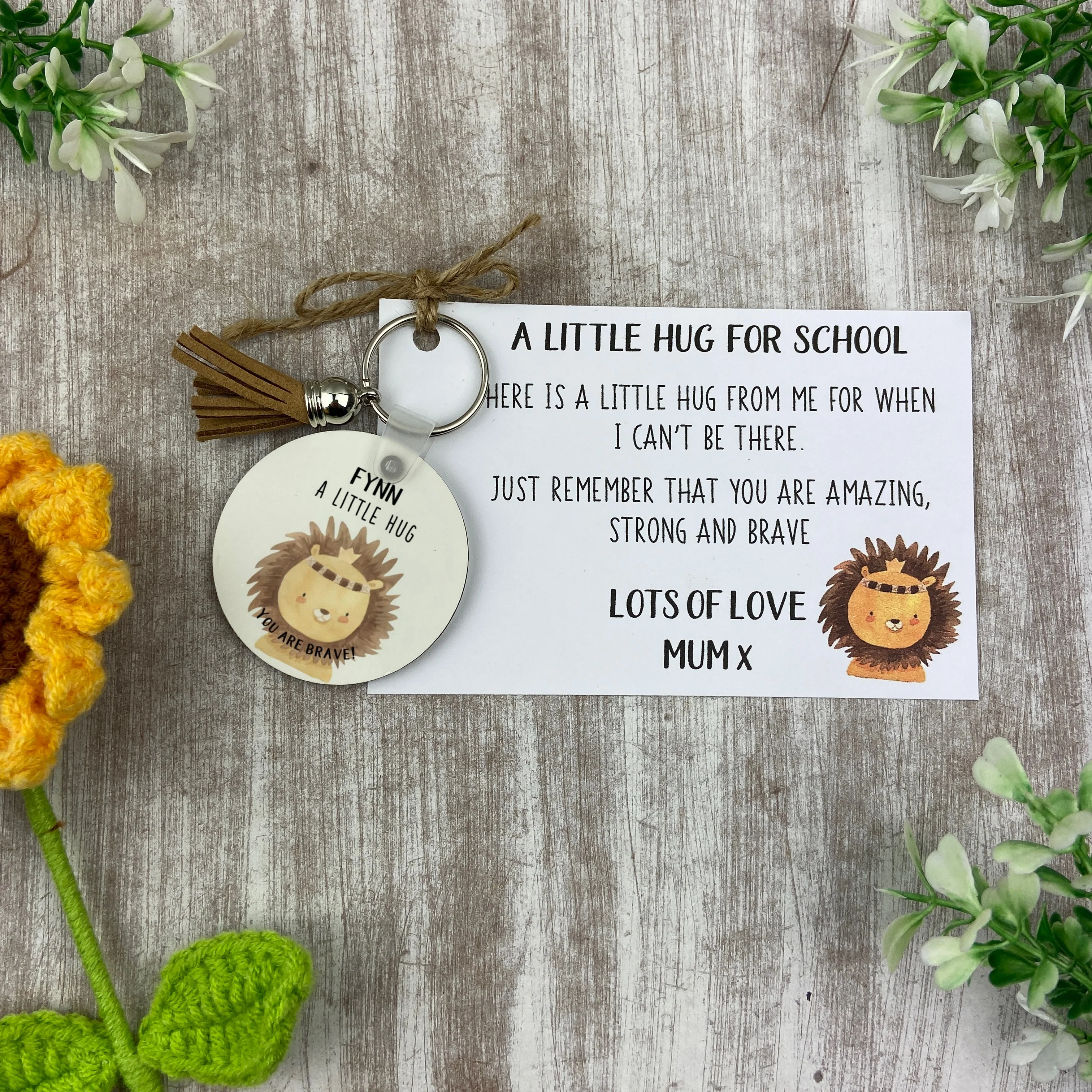 Back to School Pocket Hug Keyring  - Brave Lion