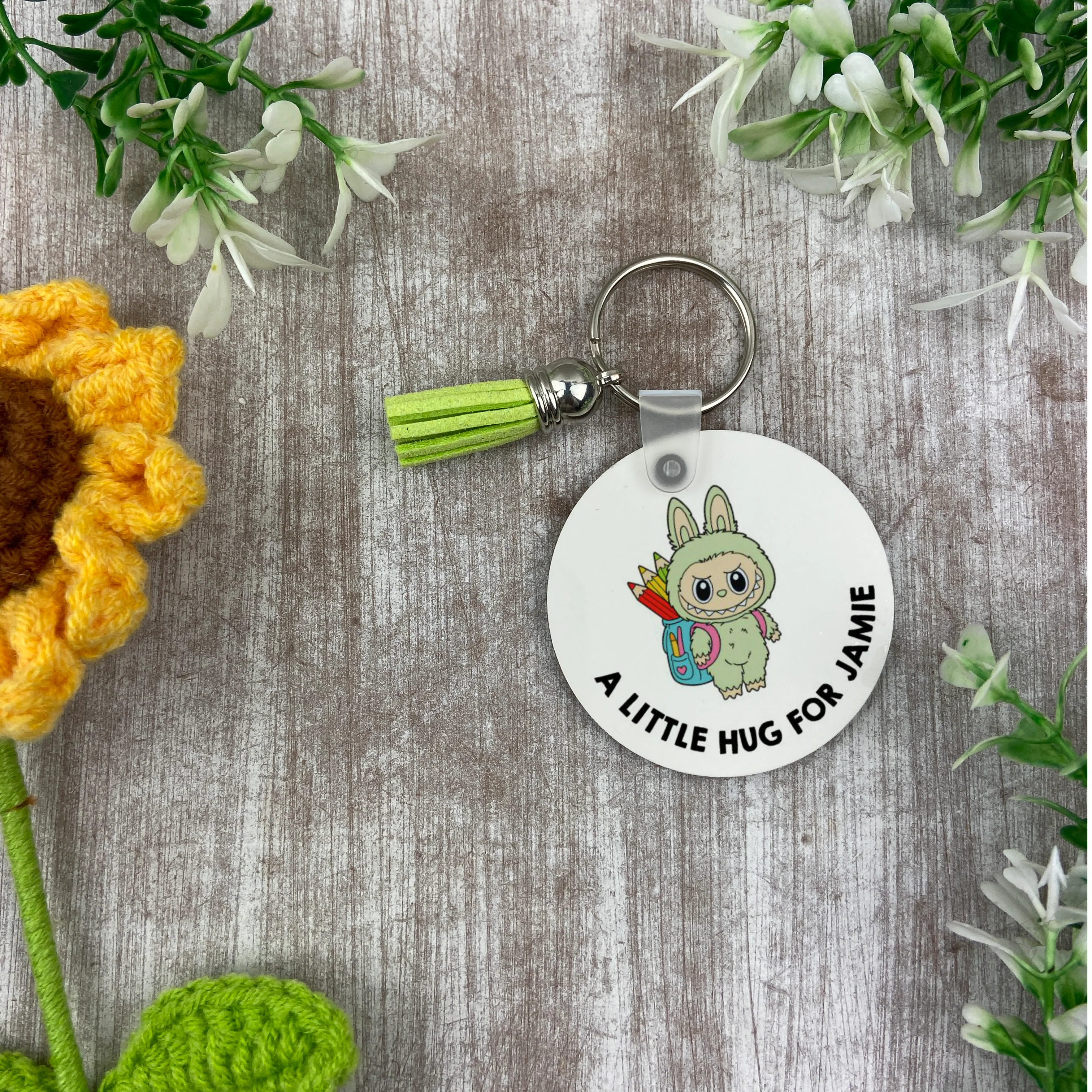 Back to School Pocket Hug Keyring  - Green Monster - Image 2