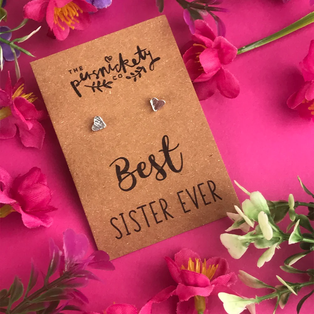 Best Sister Ever - Heart Earrings - Gold / Rose Gold / Silver