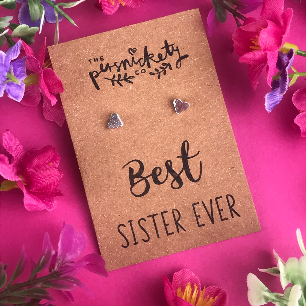 Best Sister Ever - Heart Earrings - Gold / Rose Gold / Silver - Image 4