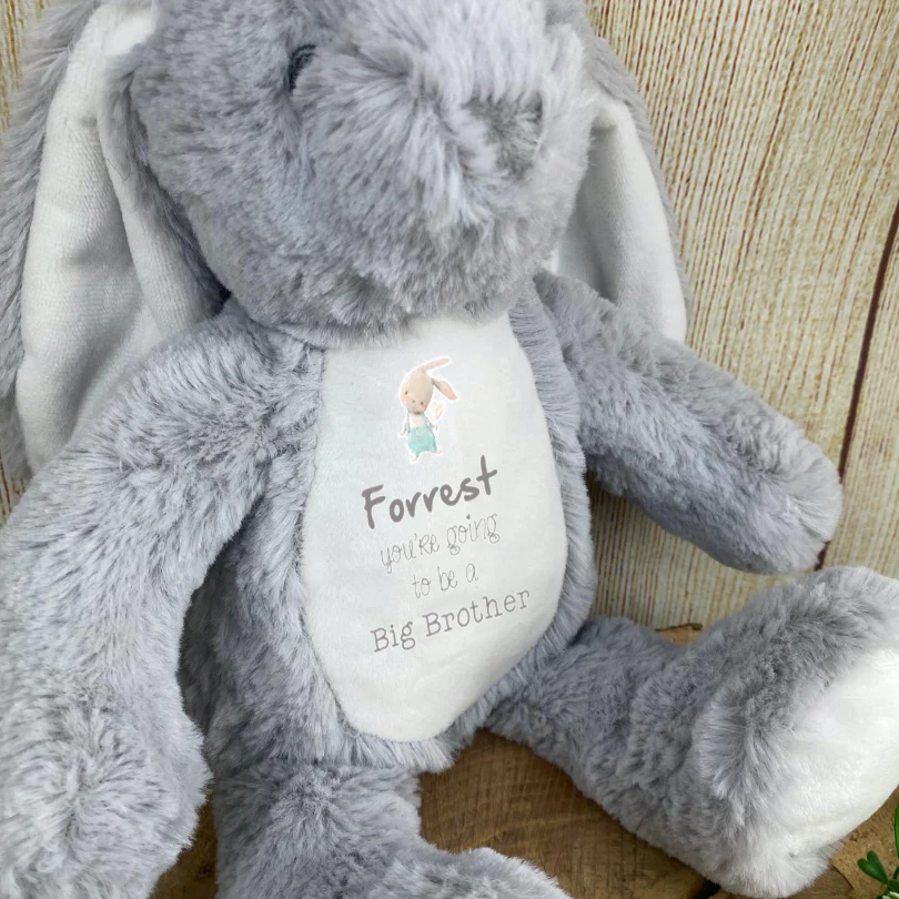 Big Brother/Sister Reveal Grey Bunny Rabbit Soft Toy - Image 4