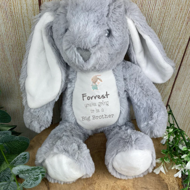 Big Brother/Sister Reveal Grey Bunny Rabbit Soft Toy - Image 5