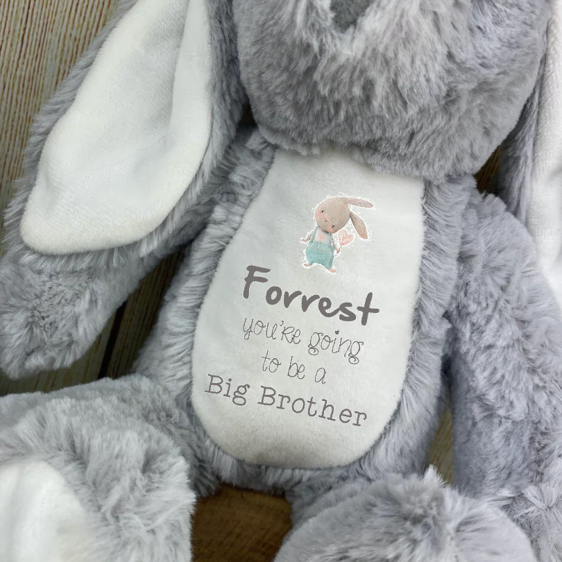 Big Brother/Sister Reveal Grey Bunny Rabbit Soft Toy - Image 6