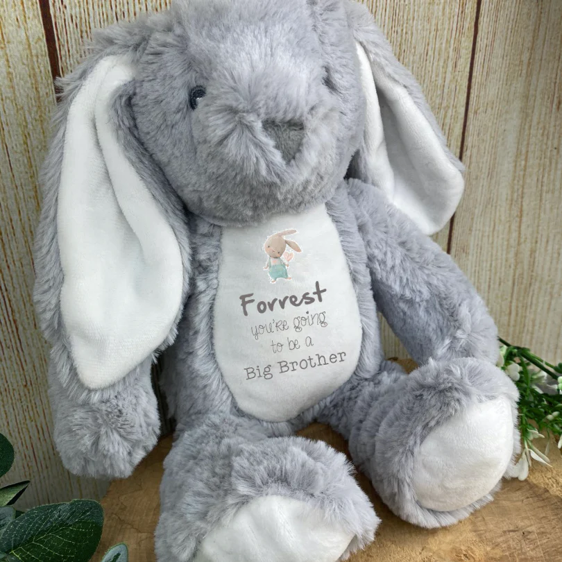 Big Brother/Sister Reveal Grey Bunny Rabbit Soft Toy - Image 7