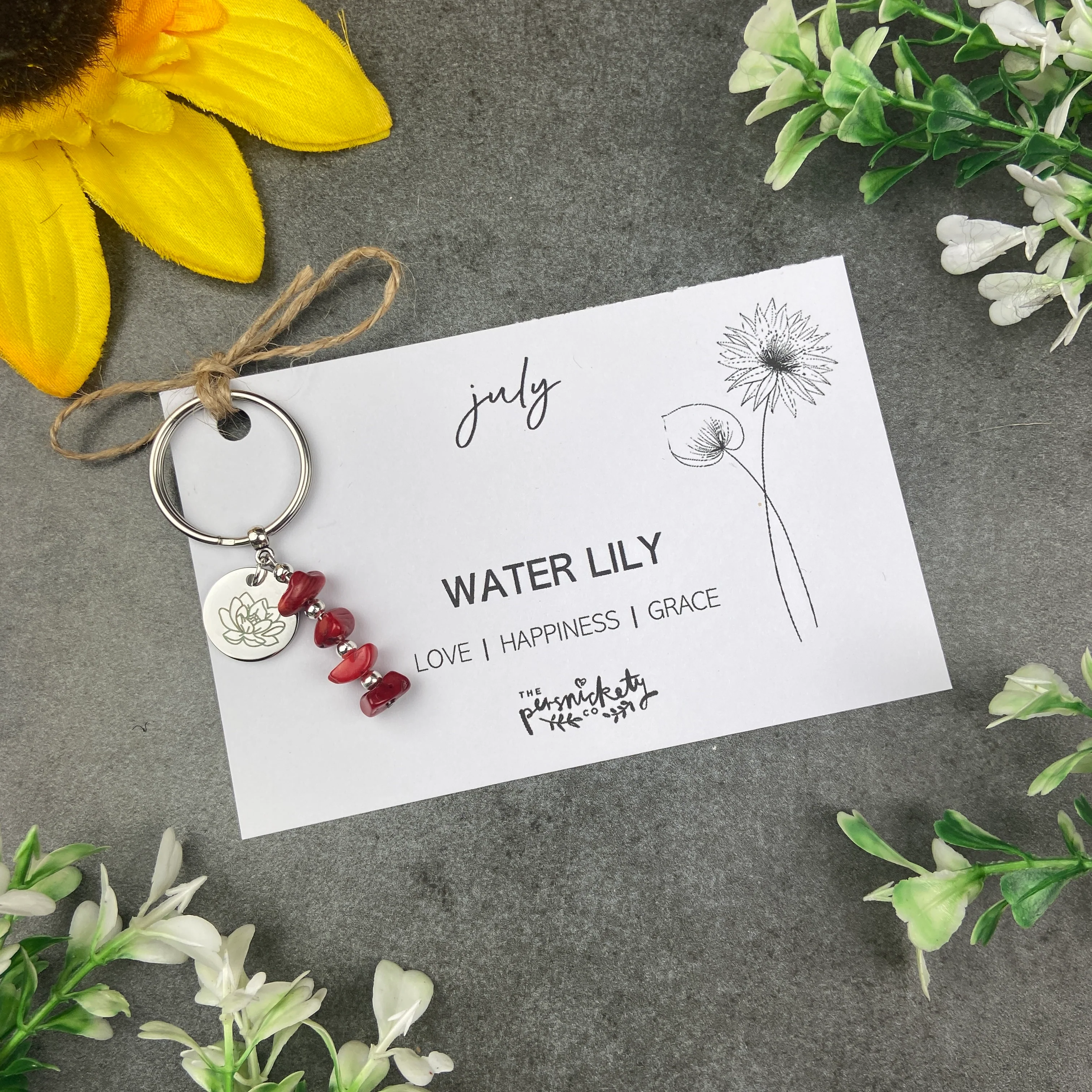 Birth Flower & Birthstone Crystal Chip Keyring - Image 5