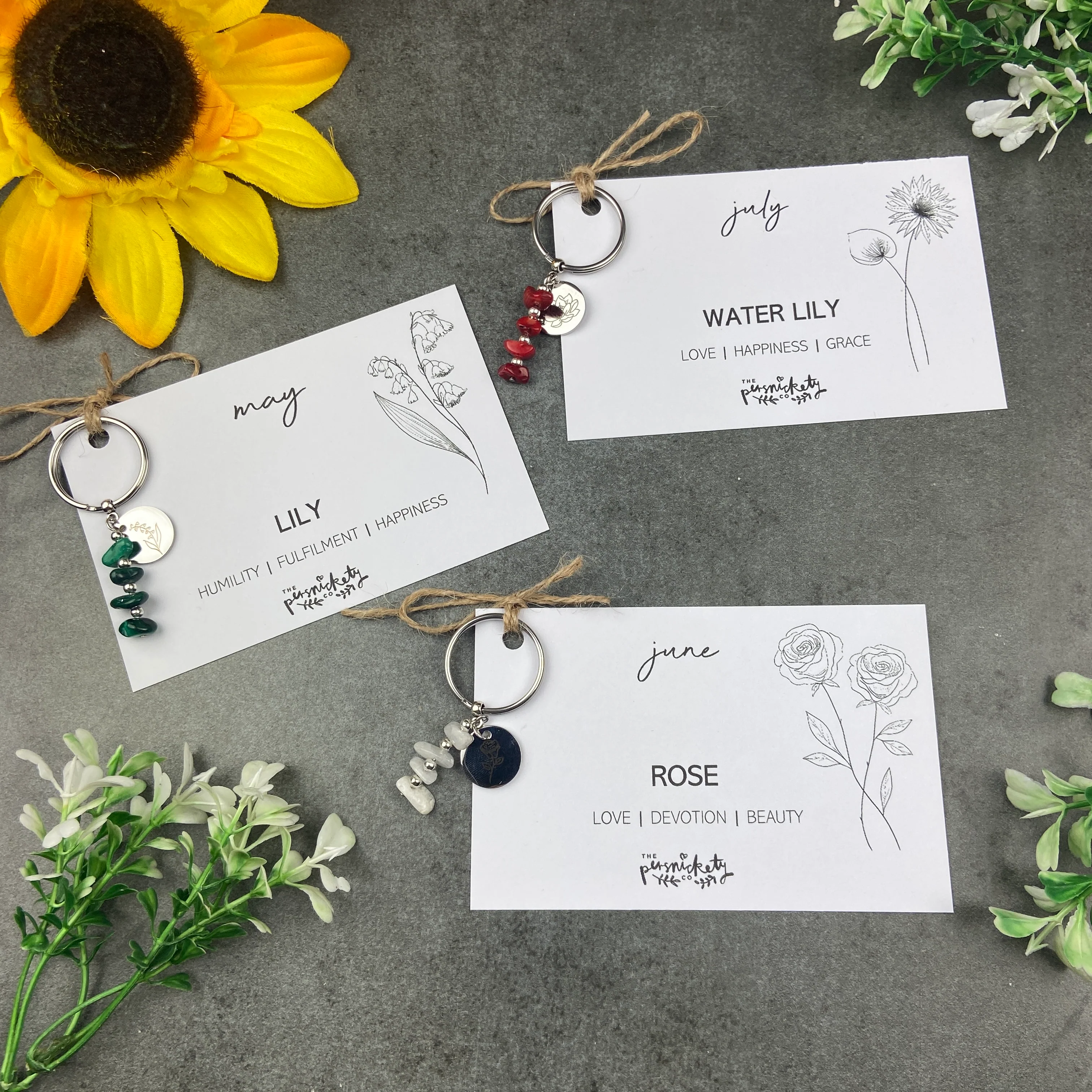 Birth Flower & Birthstone Crystal Chip Keyring - Image 8