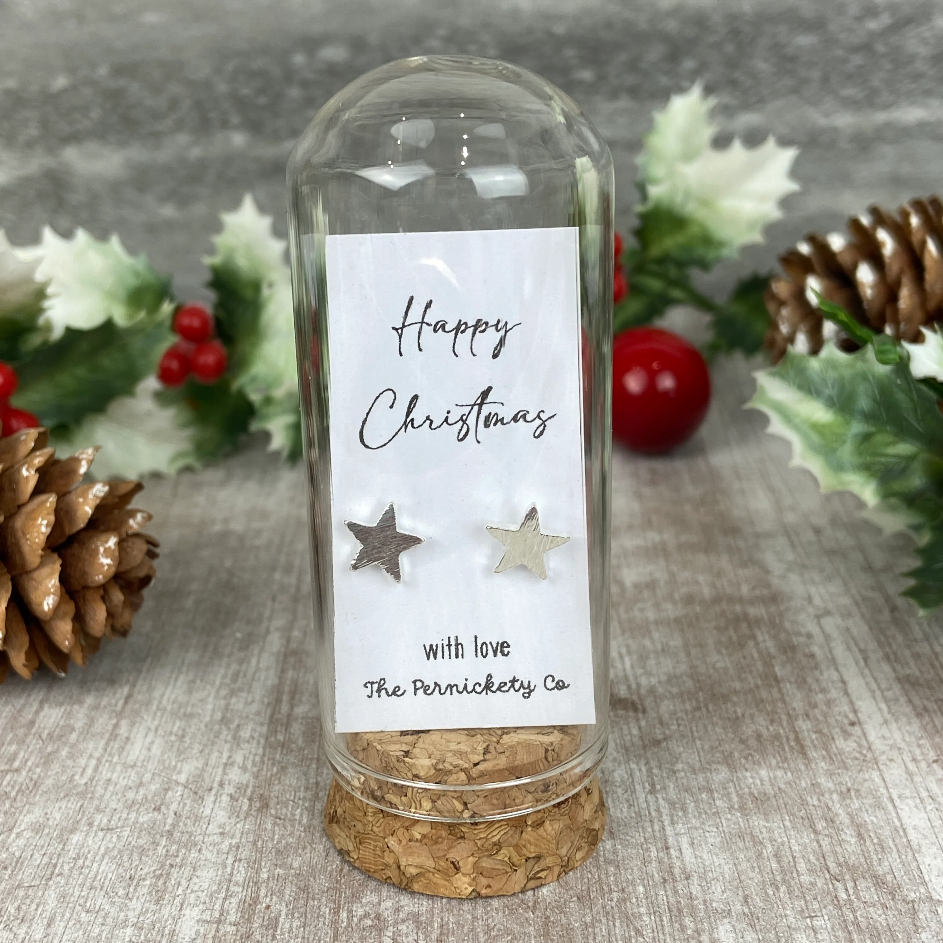 Christmas Earrings in Glass Cloche – Star or Heart Studs Gift - Image 9