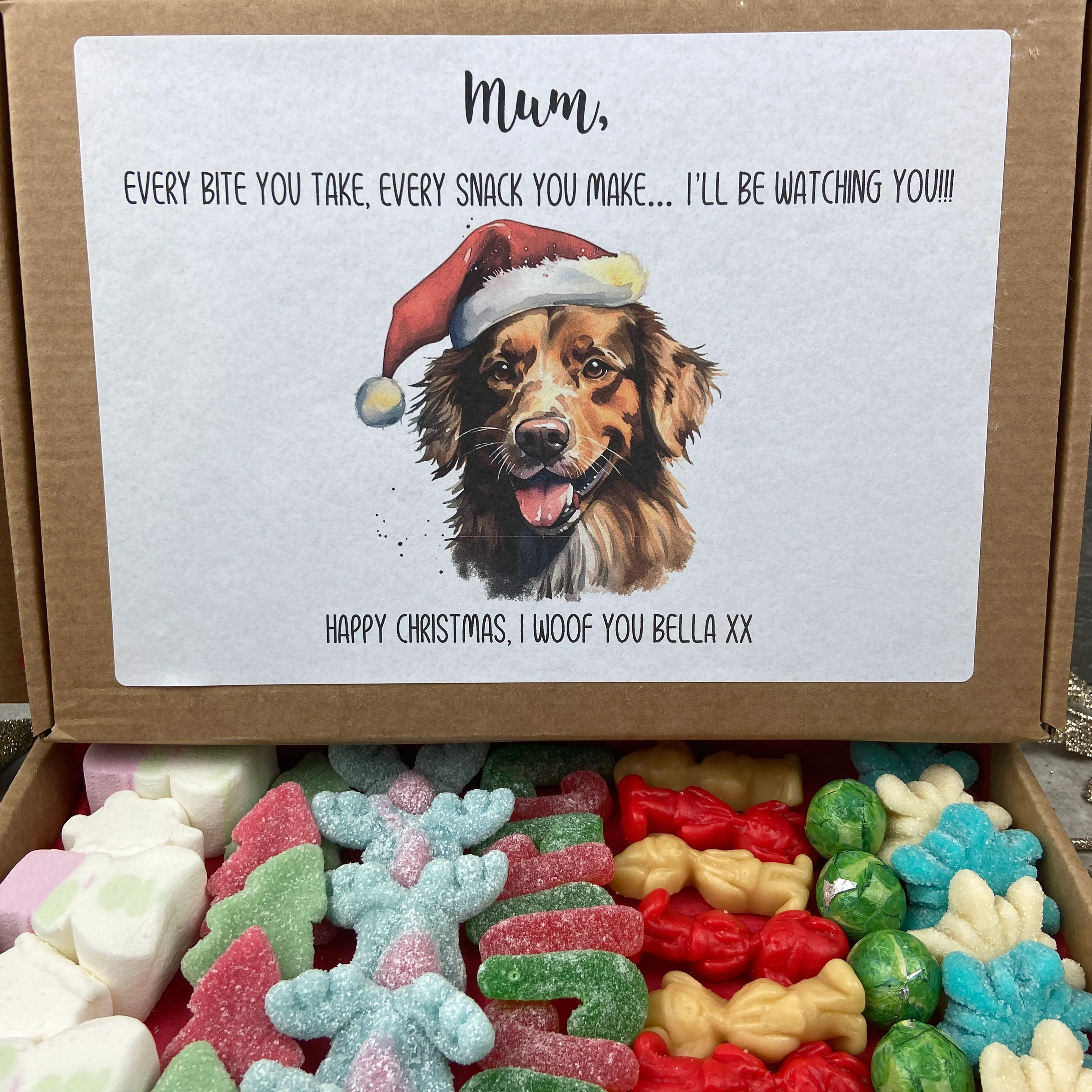 100 Dogs to Choose - Merry Christmas Personalised Dog Mum/Dad Sweets in a row - Image 6