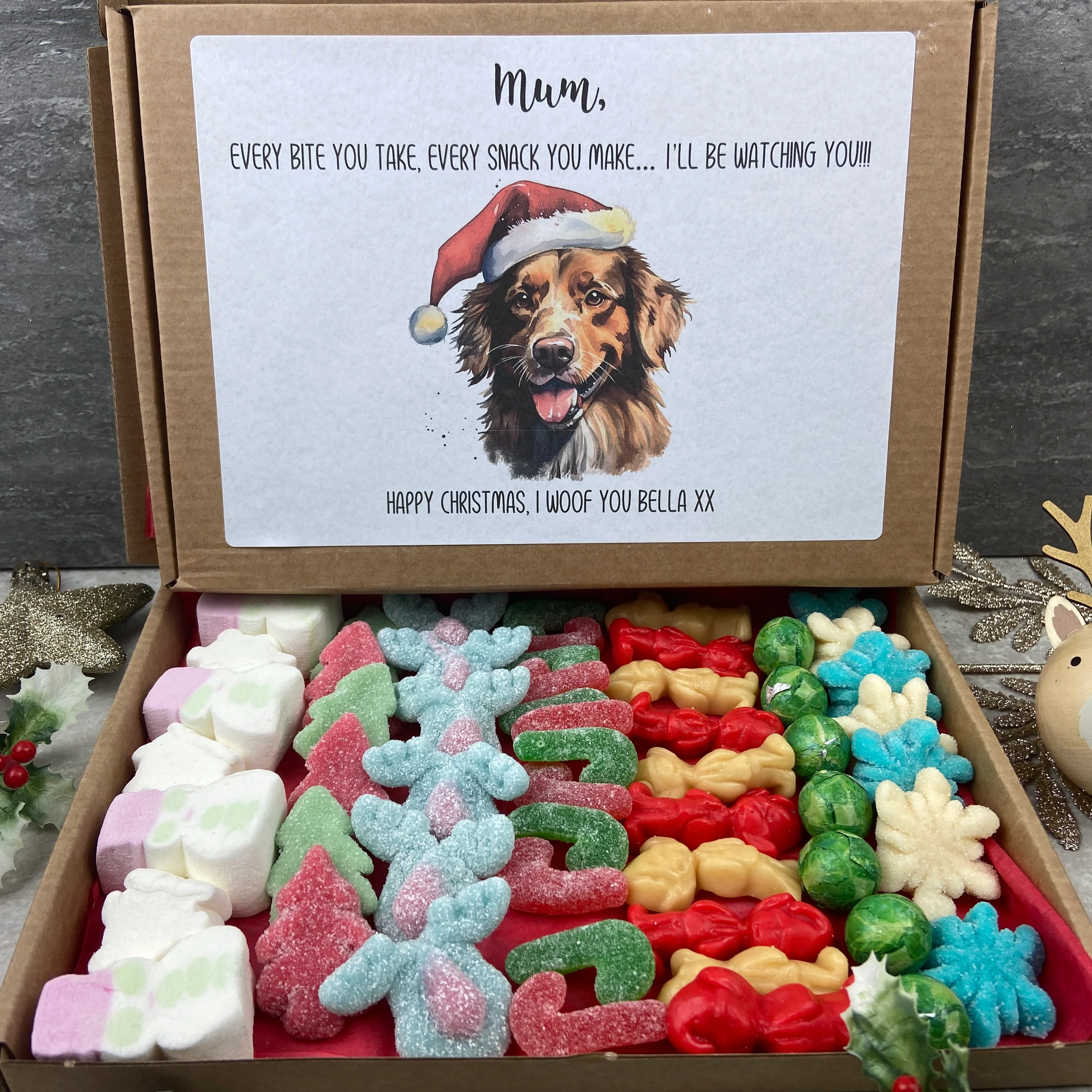 100 Dogs to Choose - Merry Christmas Personalised Dog Mum/Dad Sweets in a row - Image 8