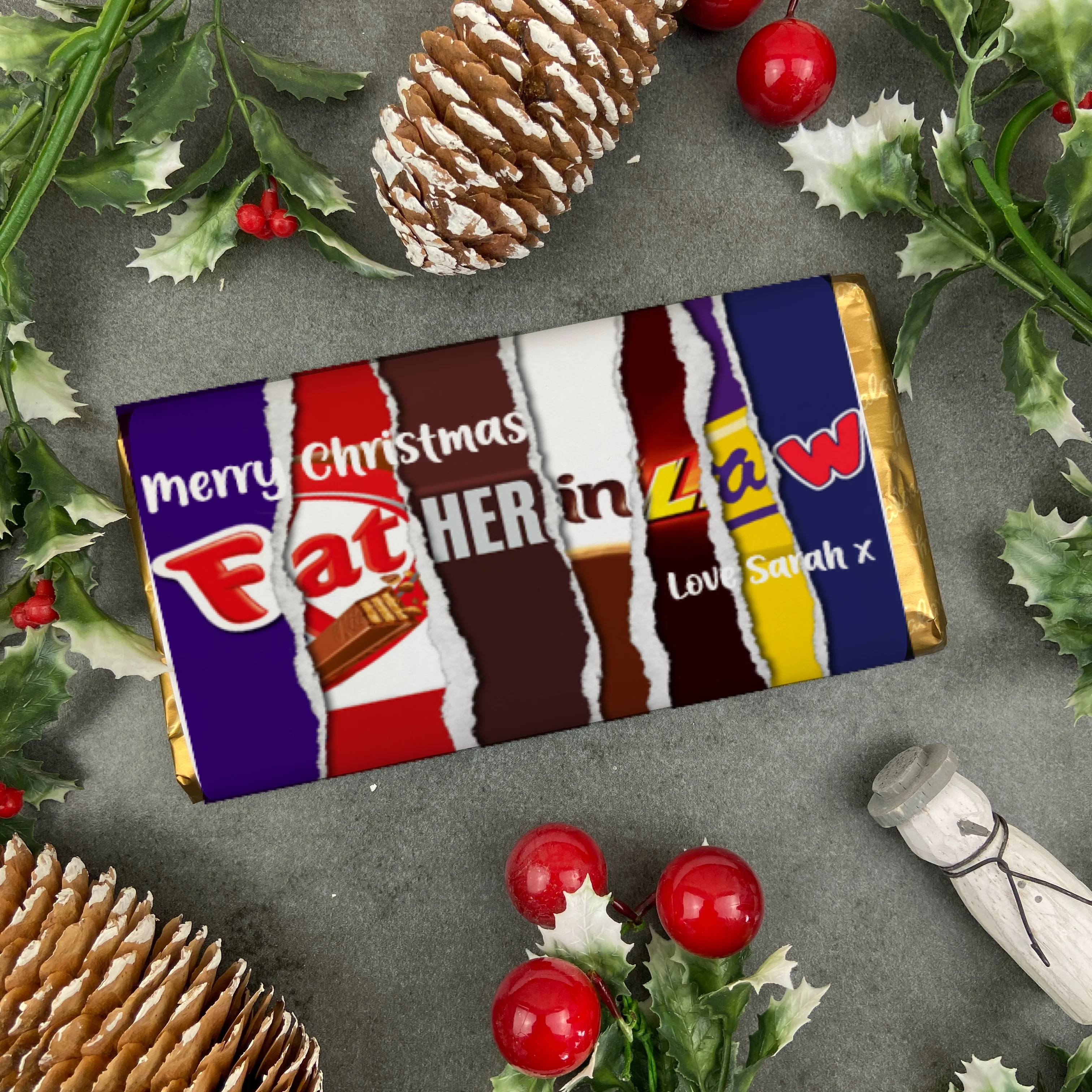 Merry Christmas Father In Law Novelty Personalised Chocolate Bar