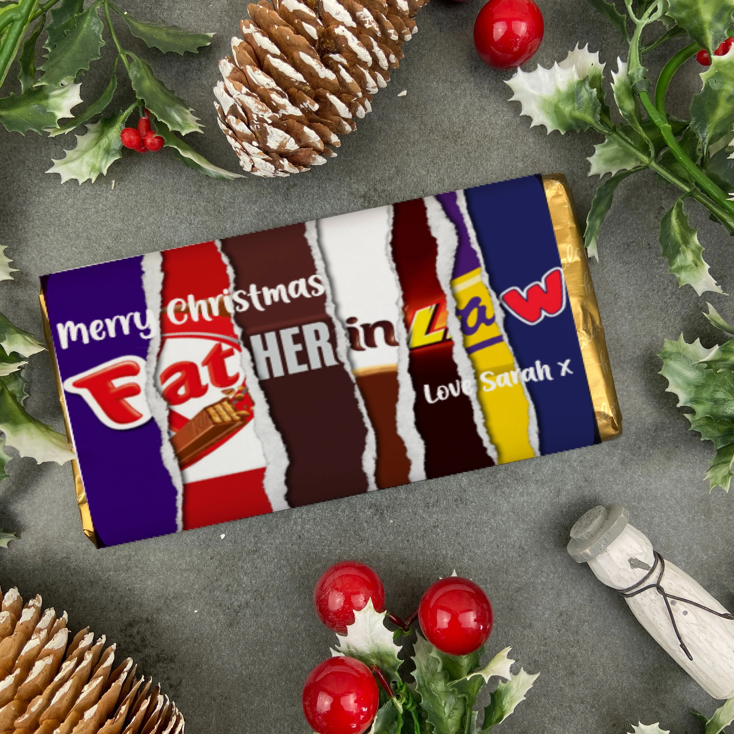 Merry Christmas Father In Law Novelty Personalised Chocolate Bar - Image 2