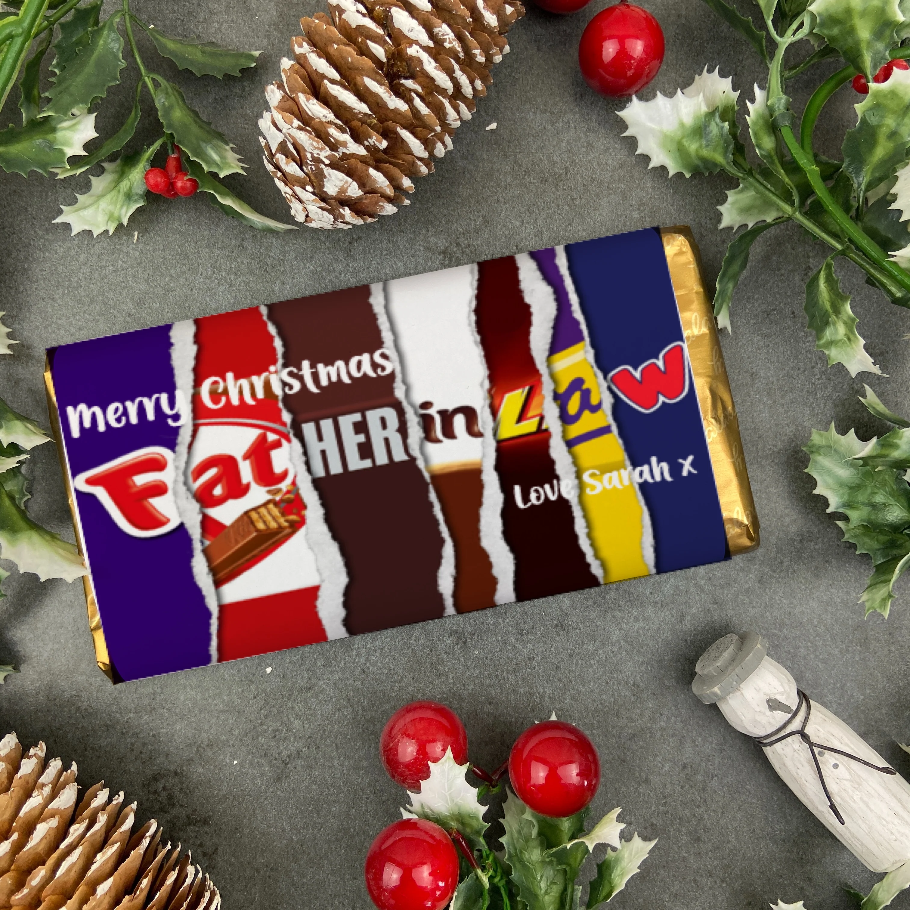 Merry Christmas Father In Law Novelty Personalised Chocolate Bar - Image 4