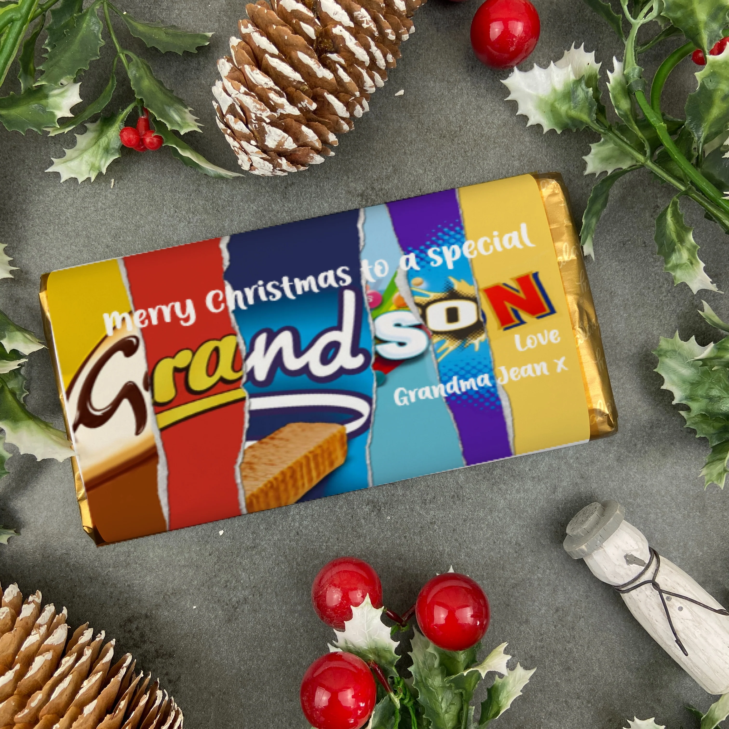 Merry Christmas Grandson Novelty Personalised Chocolate Bar - Image 2