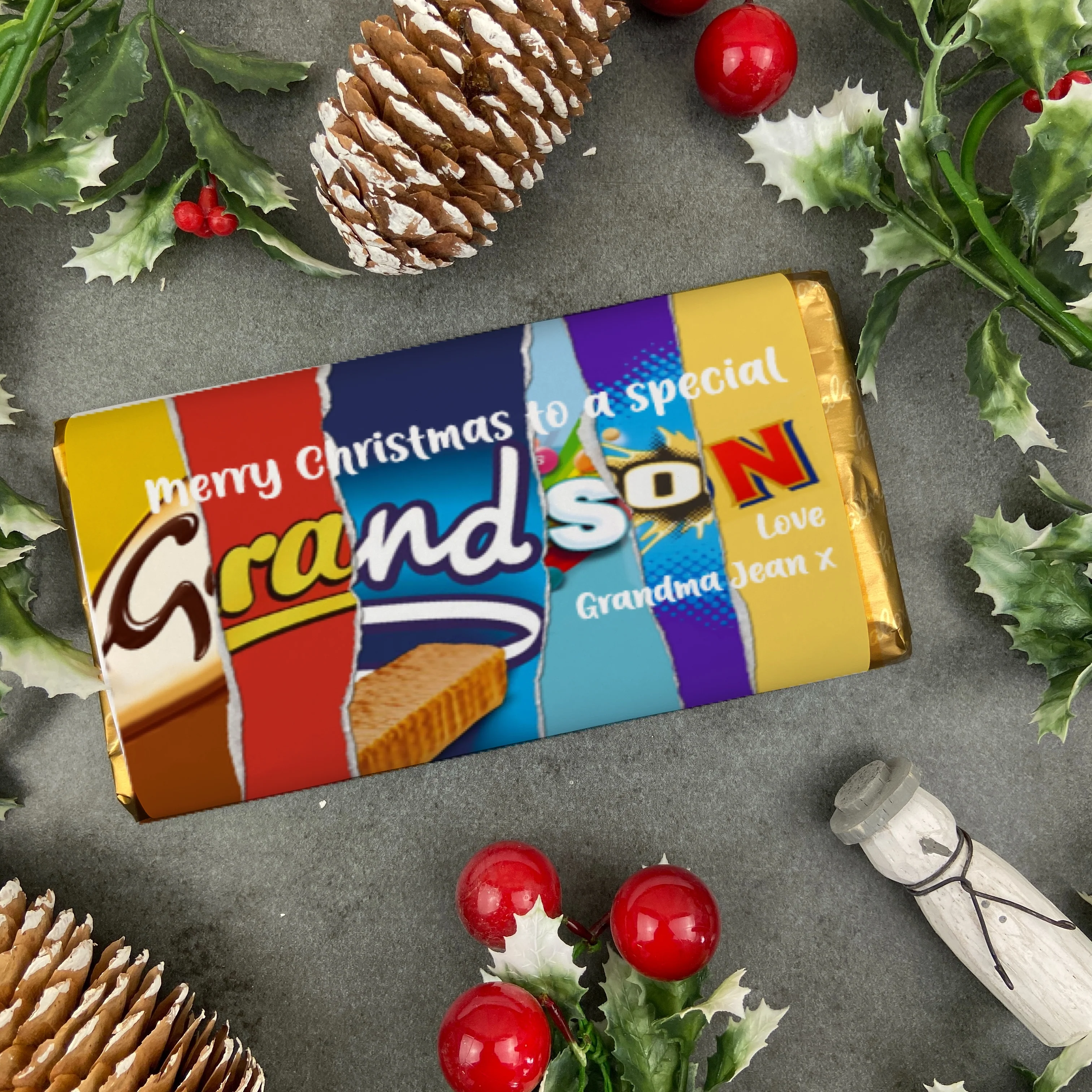 Merry Christmas Grandson Novelty Personalised Chocolate Bar - Image 4