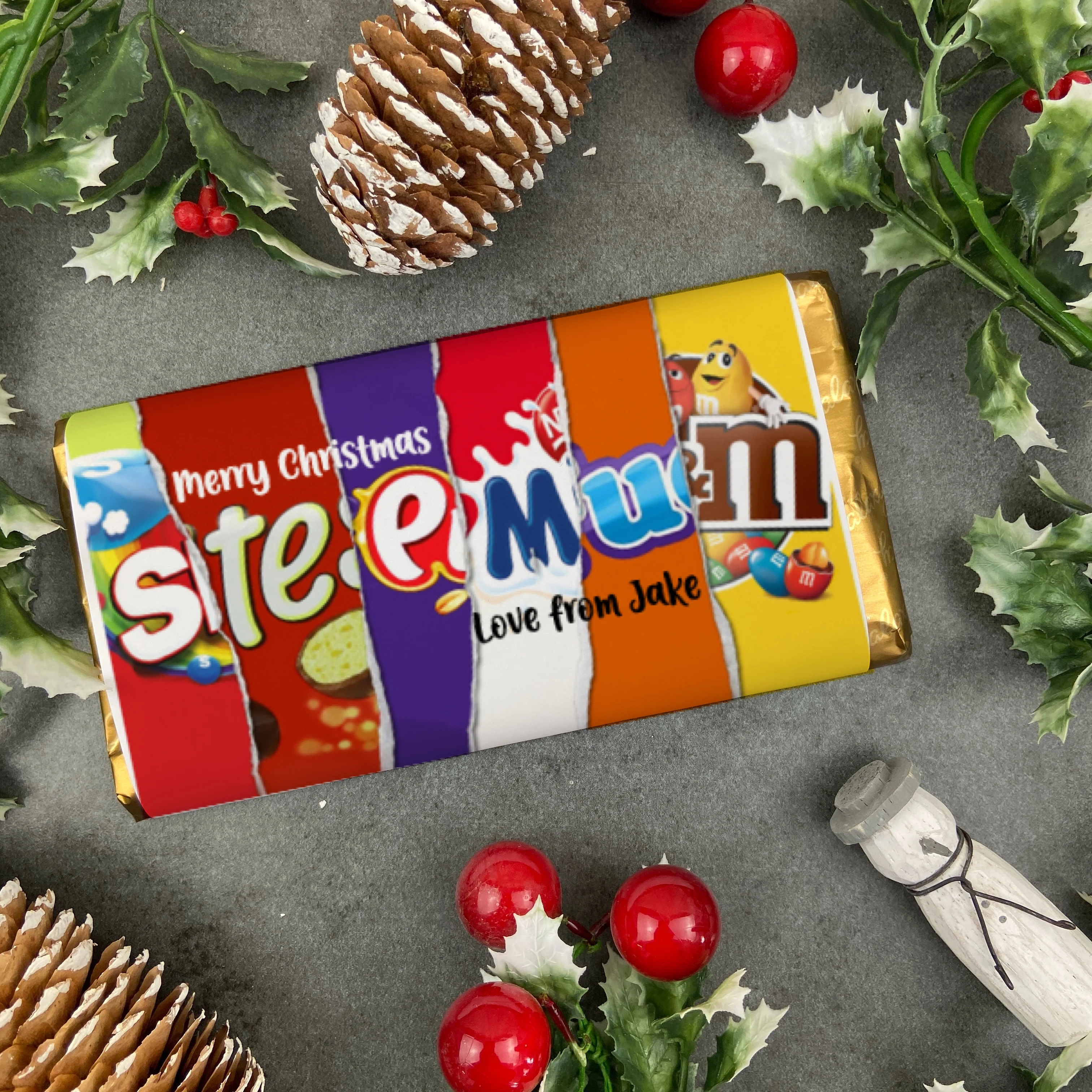 Merry Christmas Stepmum Novelty Personalised Chocolate Bar