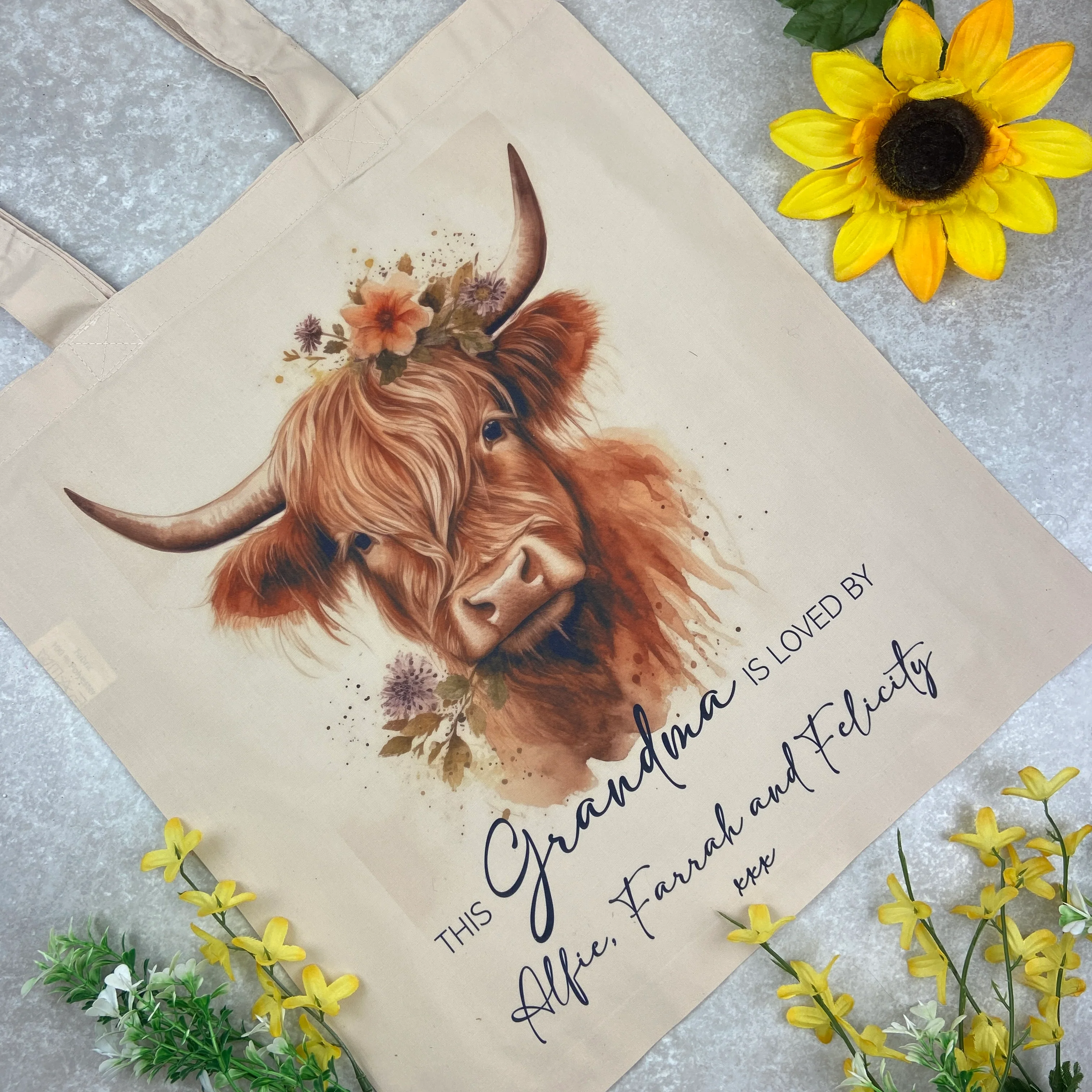 Personalised Highland Cow Tote Bag