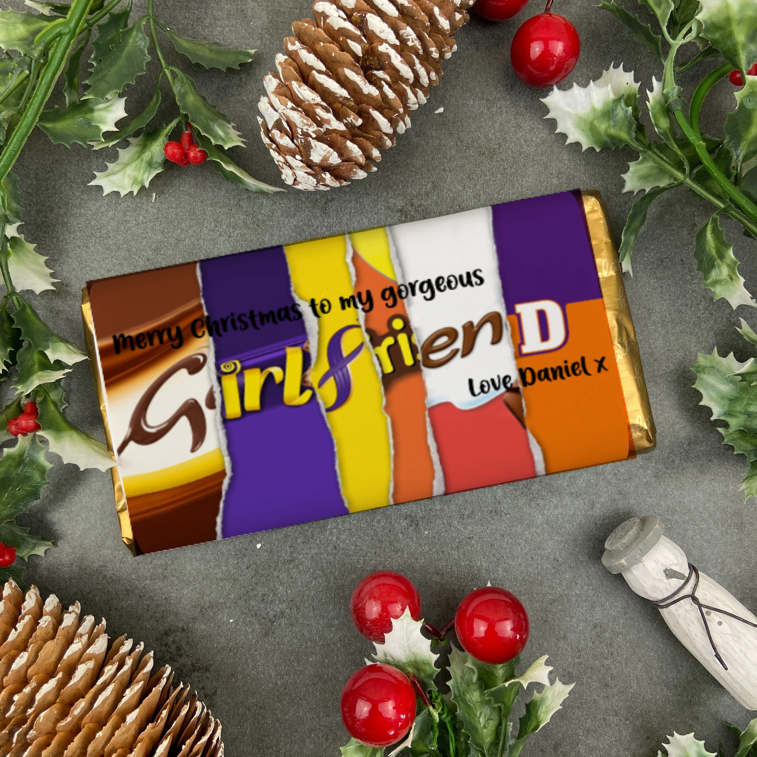 Merry Christmas Girlfriend Novelty Personalised Chocolate Bar