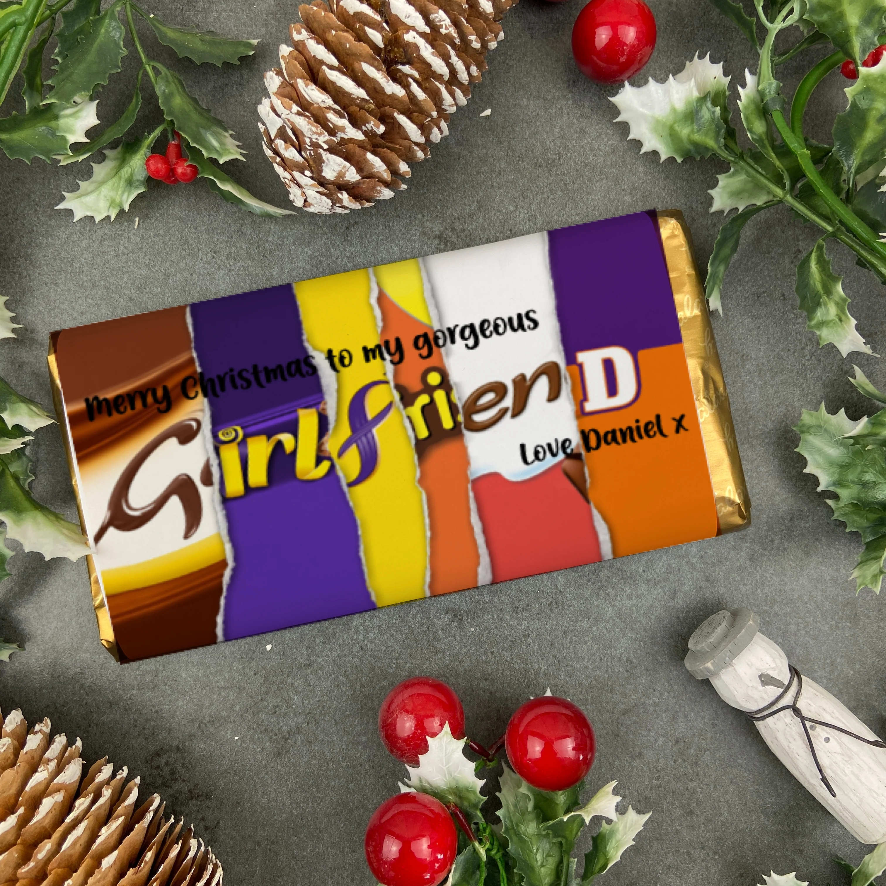 Merry Christmas Girlfriend Novelty Personalised Chocolate Bar - Image 3