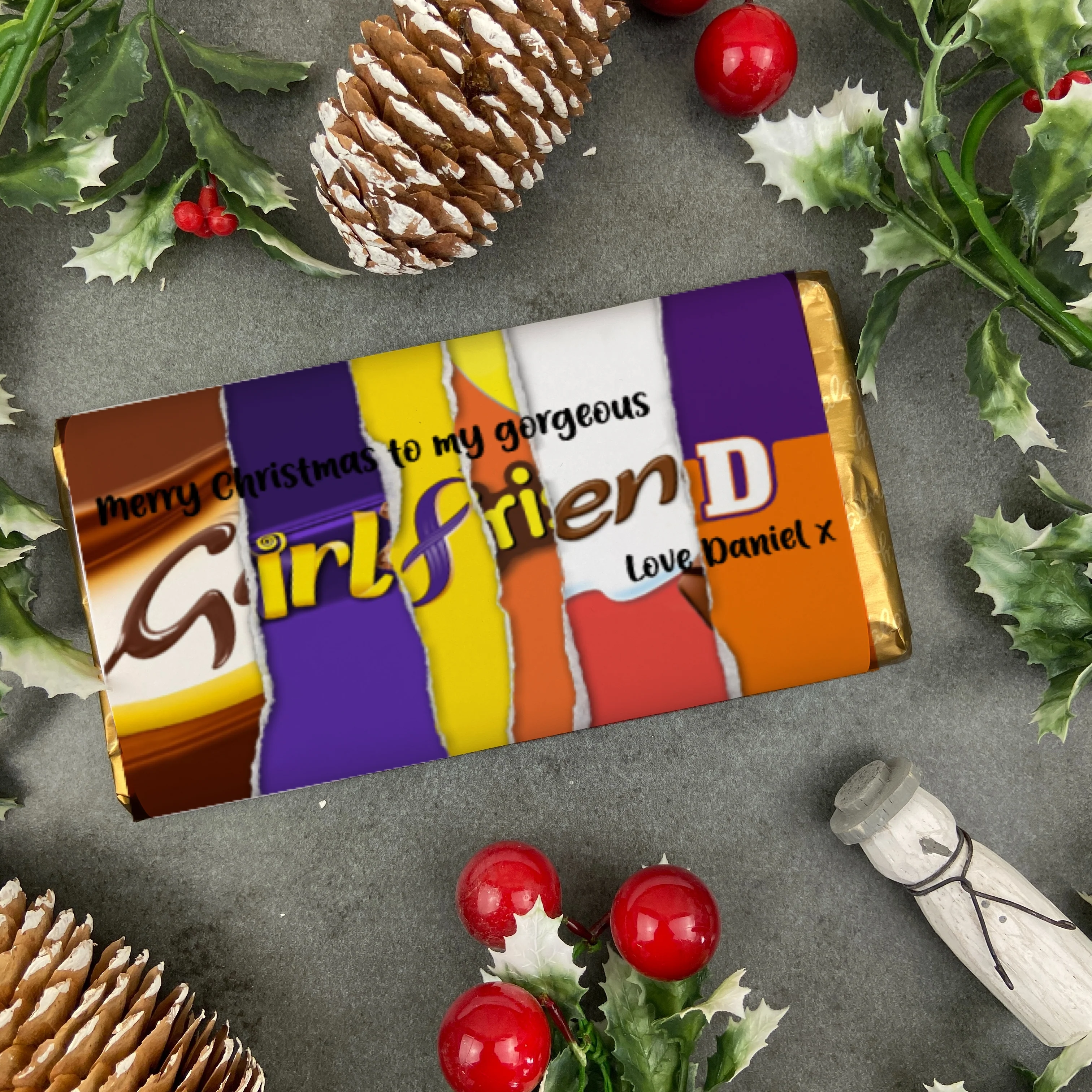 Merry Christmas Girlfriend Novelty Personalised Chocolate Bar - Image 4