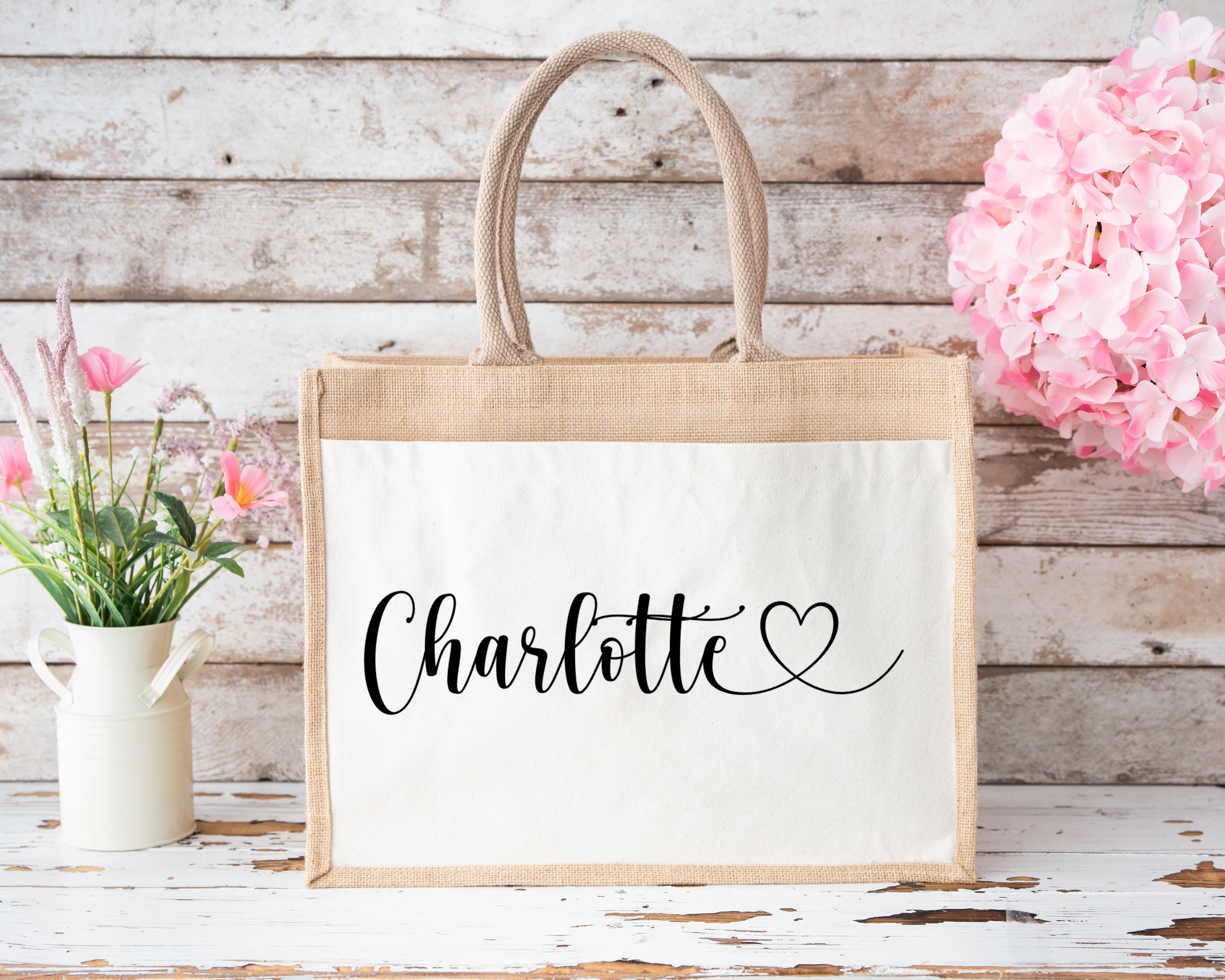 Personalised Heart Name Jute Bag - Image 2