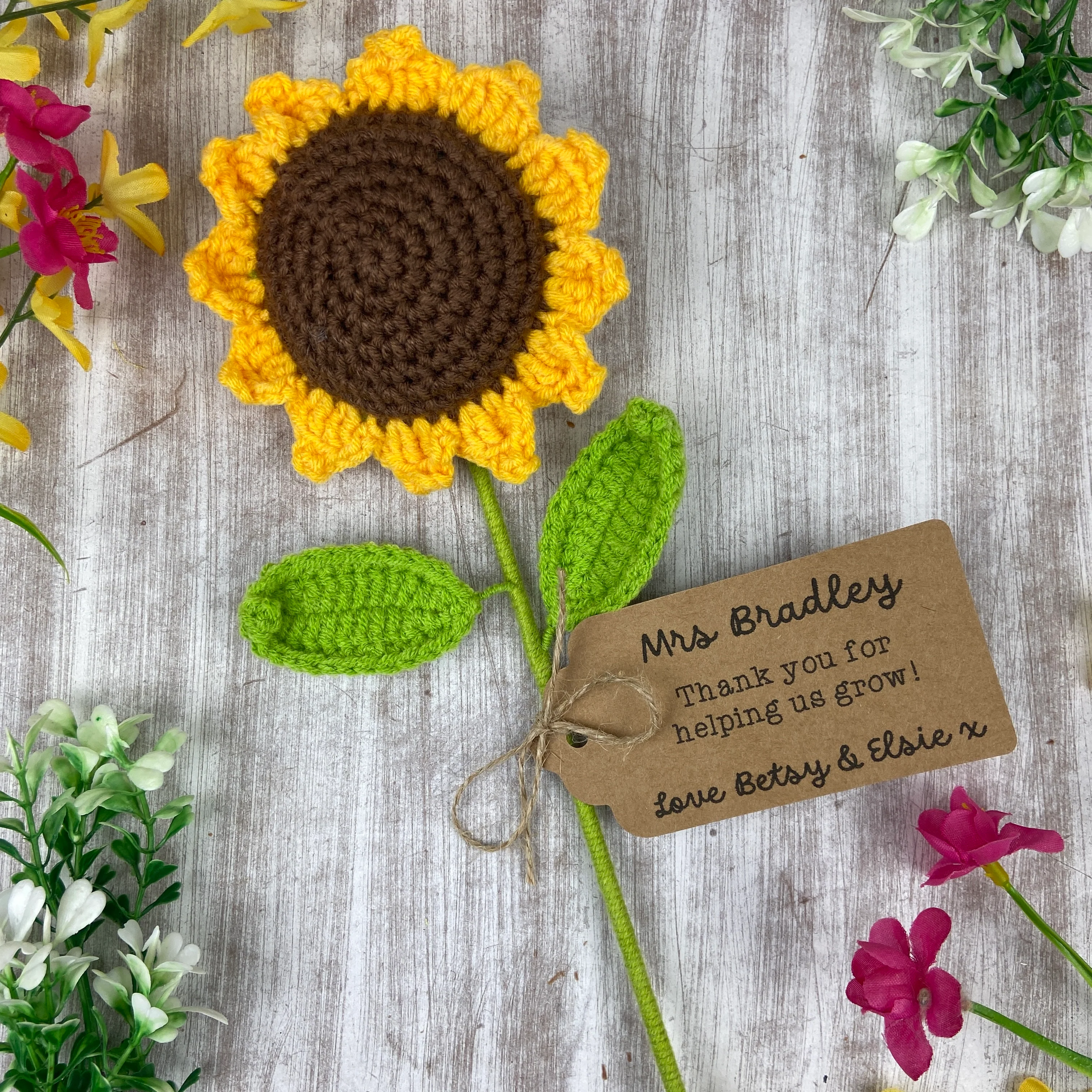 Crochet Sunflower with Personalised Tag - Image 6