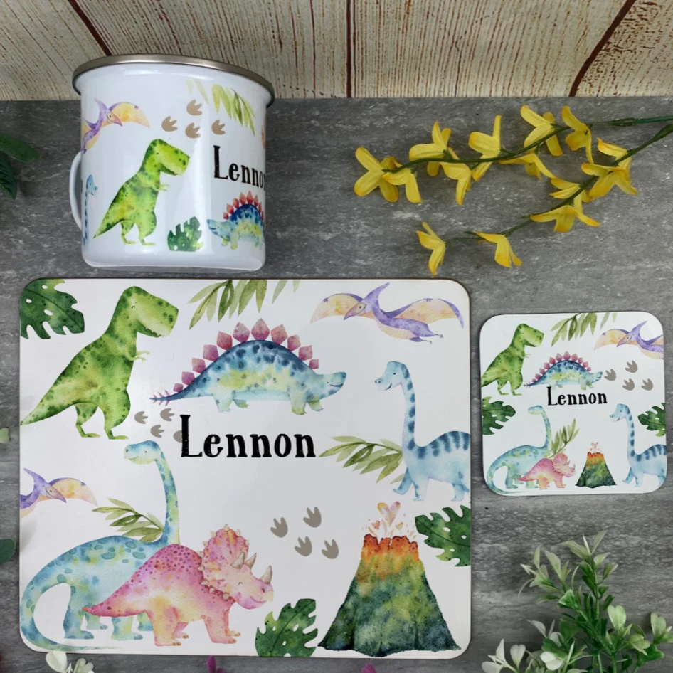 Dinosaur Enamel Mug, Placemat and Coaster - Image 3