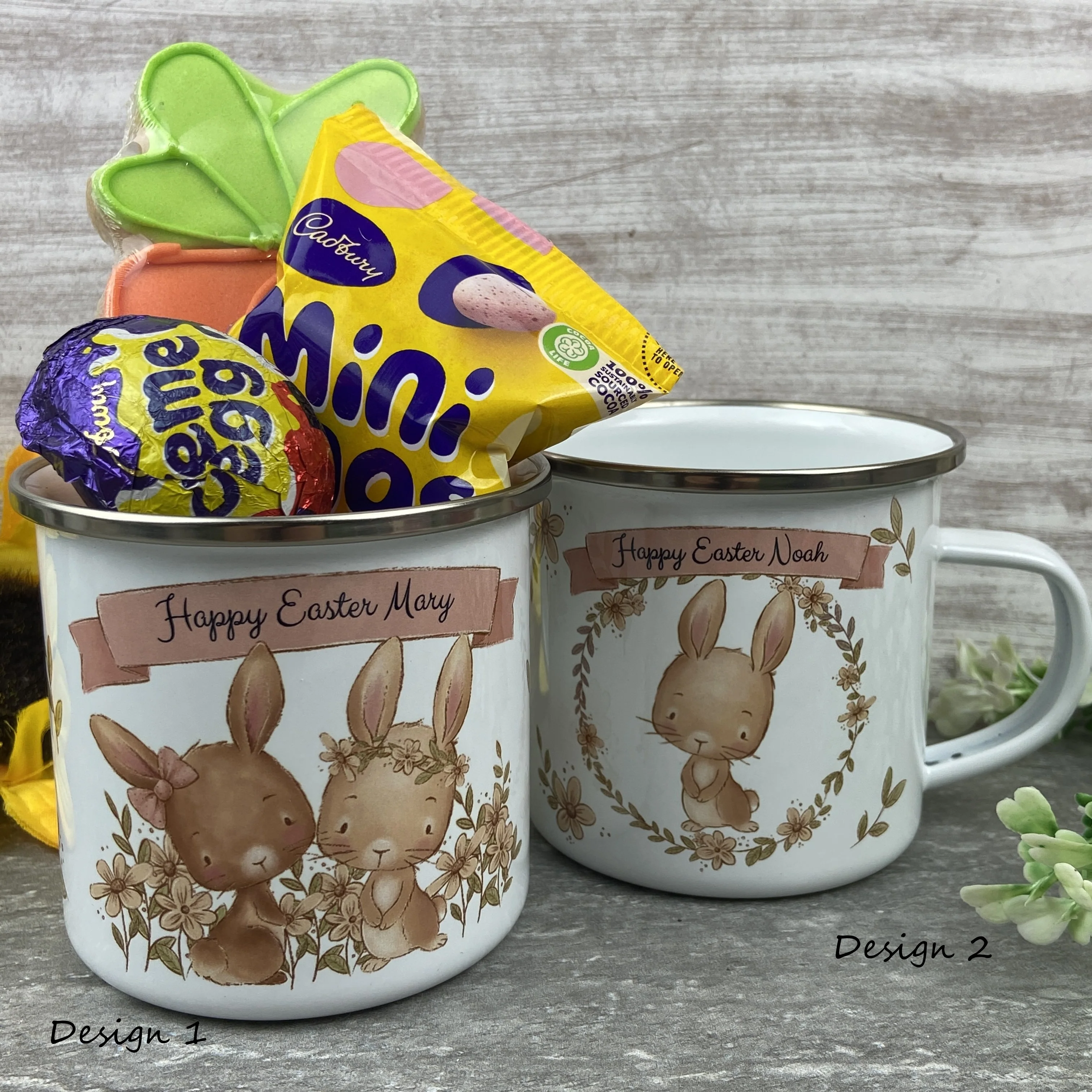 Easter Rabbits Personalised Enamel Mug