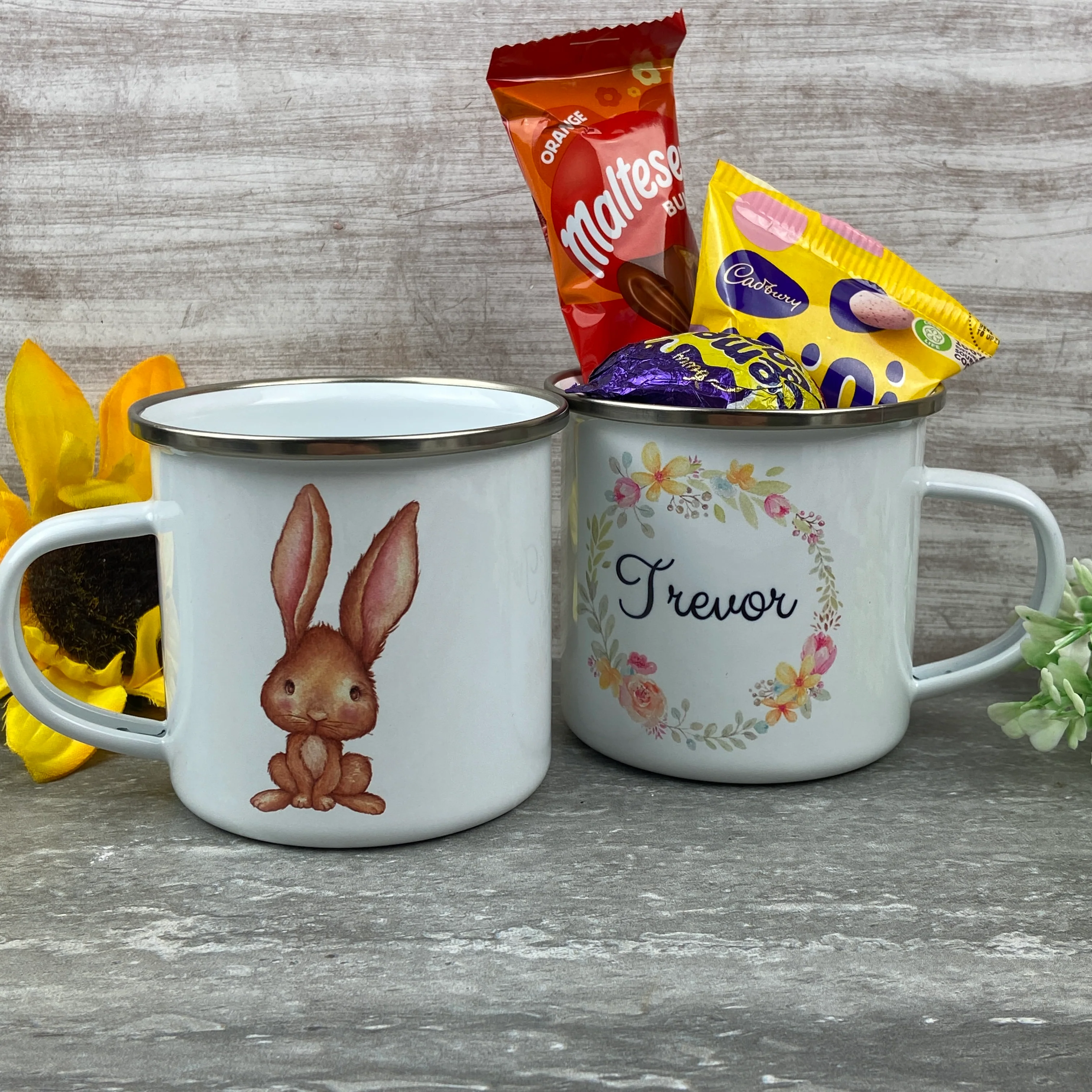 Easter Wreath Enamel Mug - Boy Rabbit - Image 2