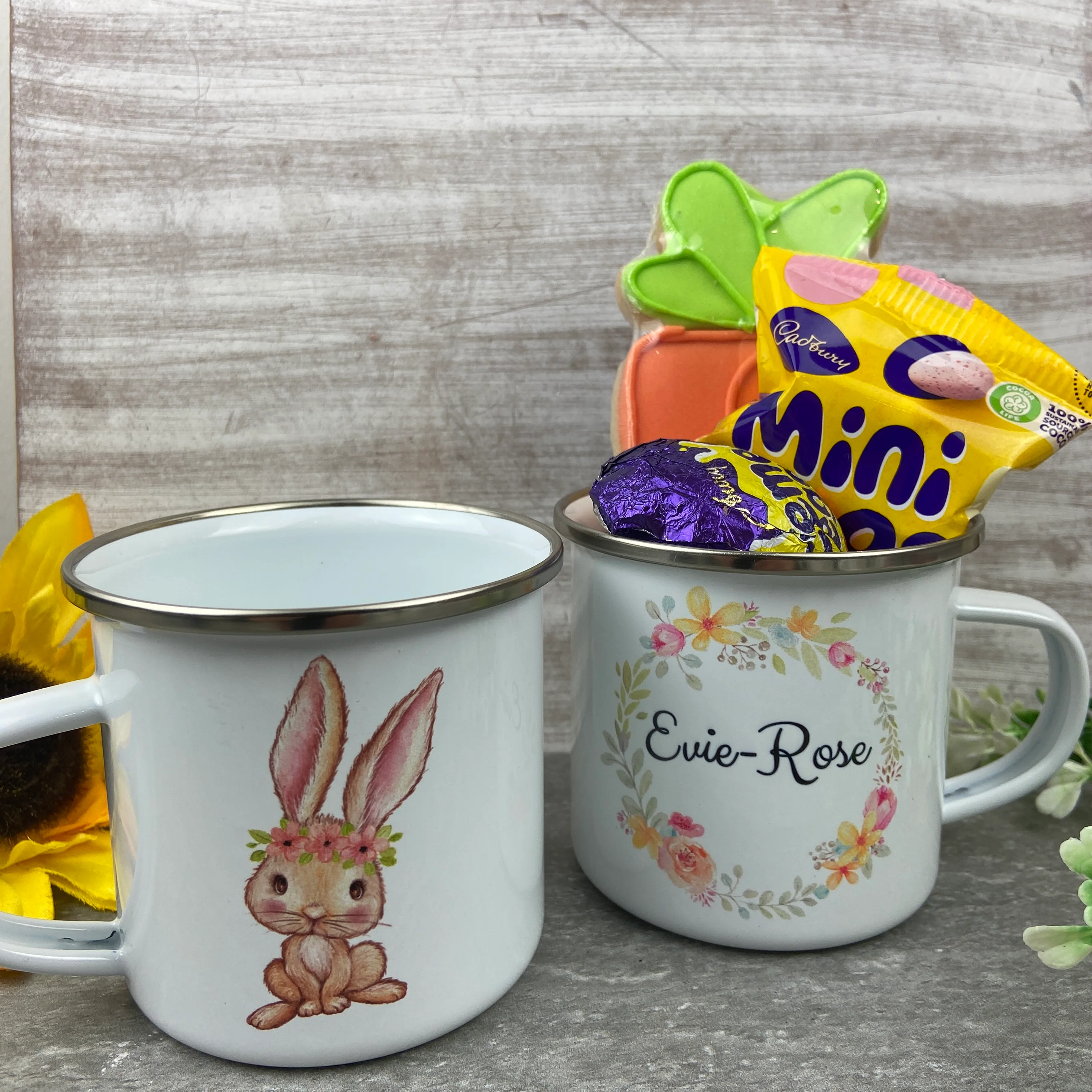 Easter Wreath Enamel Mug - Girl Rabbit - Image 3