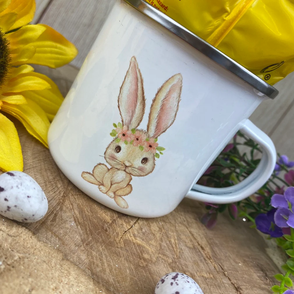 Easter Wreath Enamel Mug - Girl Rabbit - Image 5