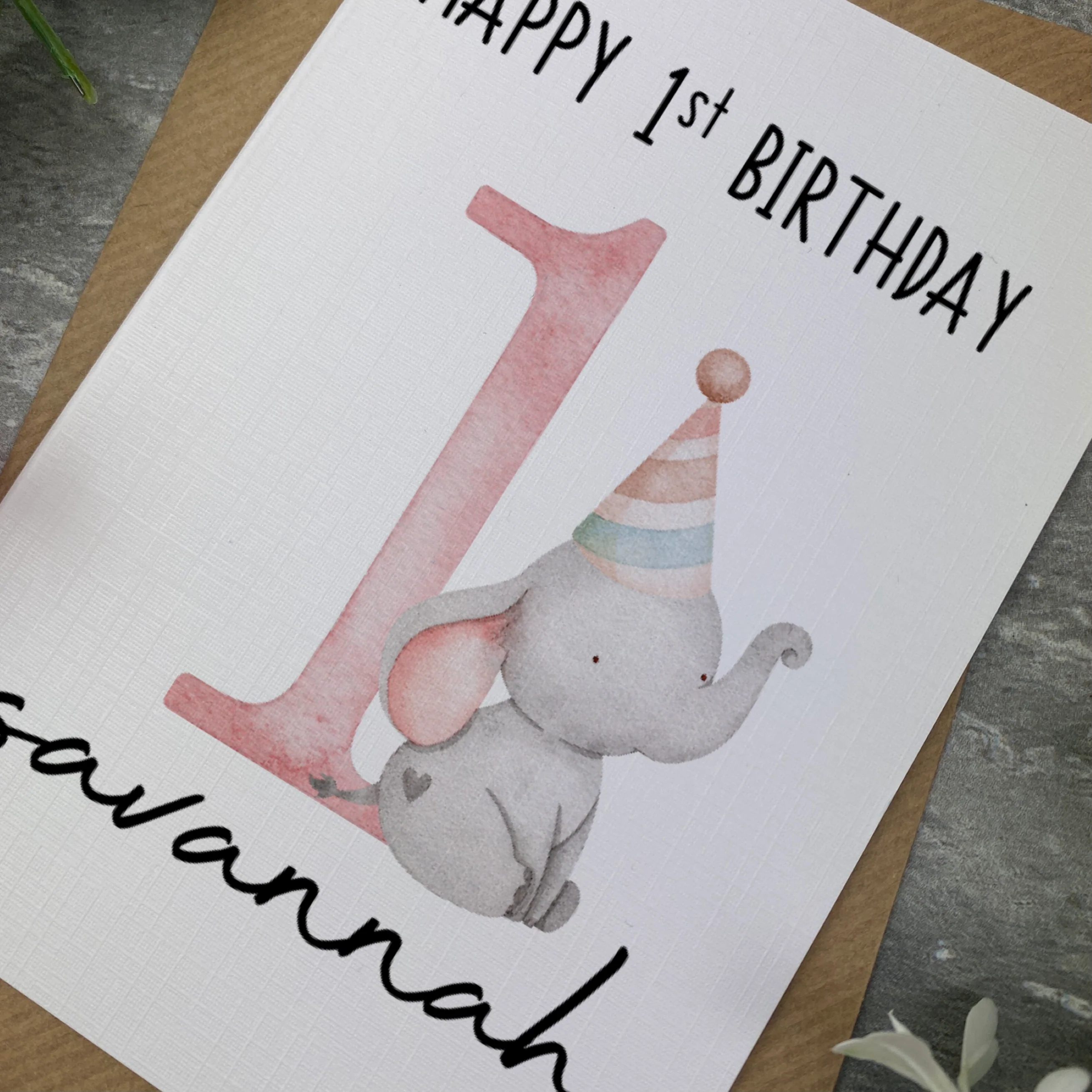 Elephant Happy 1st Birthday Personalised Card - Image 5