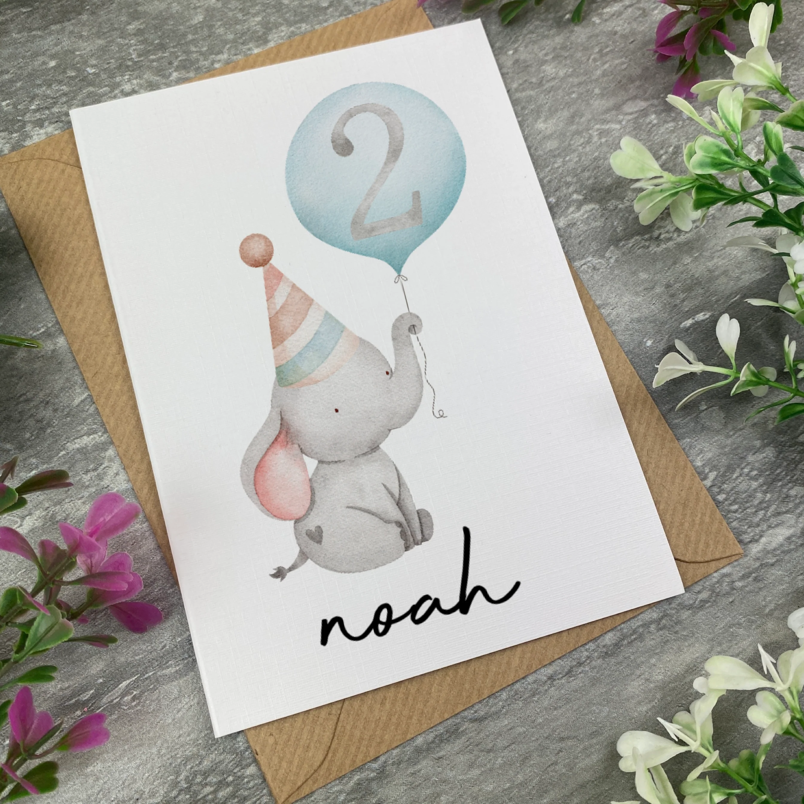 Elephant With Blue Balloon Personalised Birthday Card - Image 6