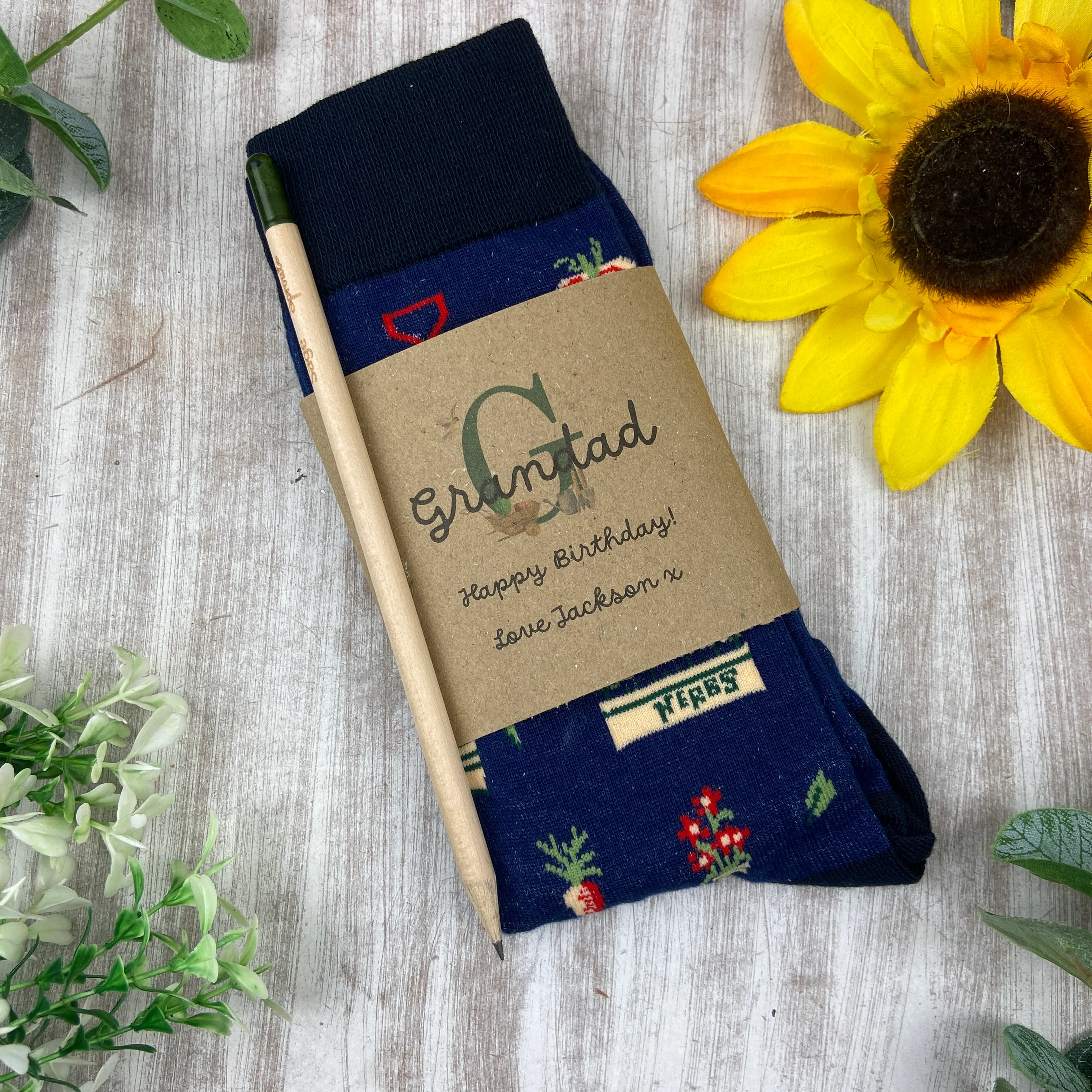 Birthday Gardening Design Socks With Plantable Pencil! - Image 5
