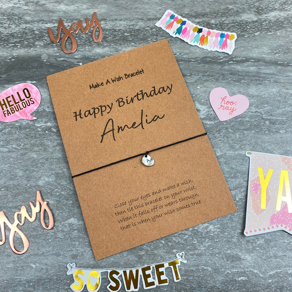 Personalised Happy Birthday Wish Bracelet With Initial Charm - Image 4