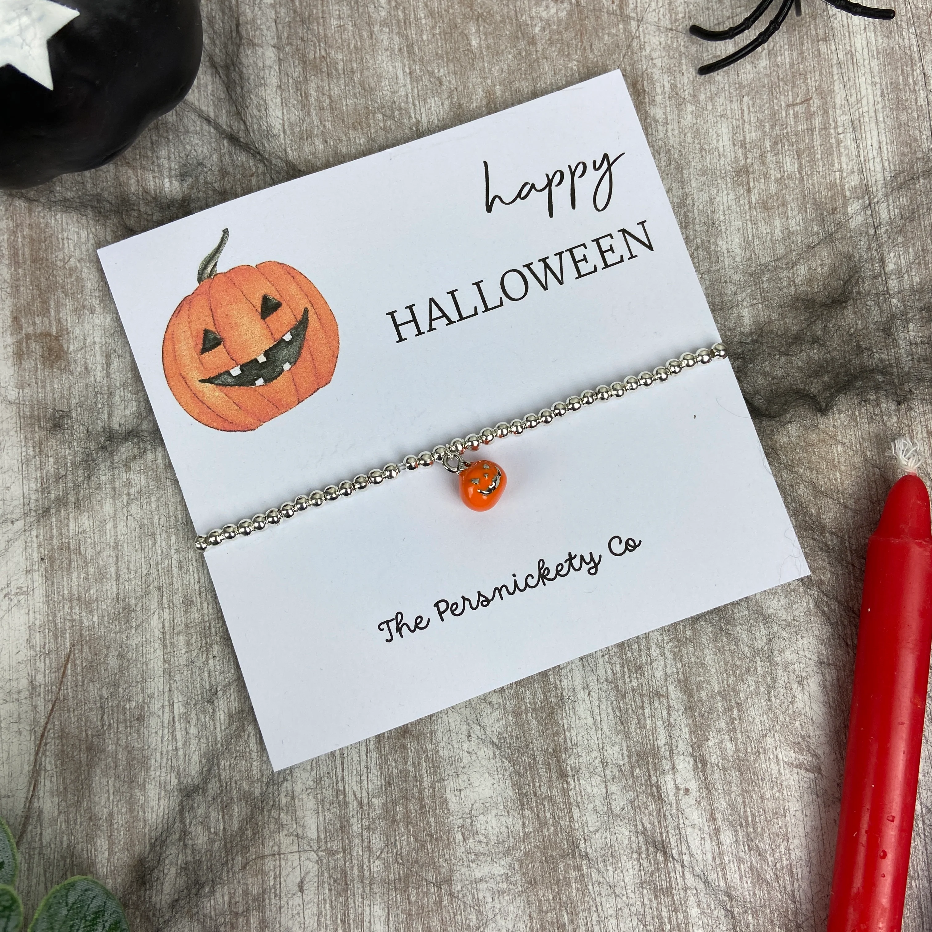 Happy Halloween Pumpkin Beaded Bracelet - Image 2