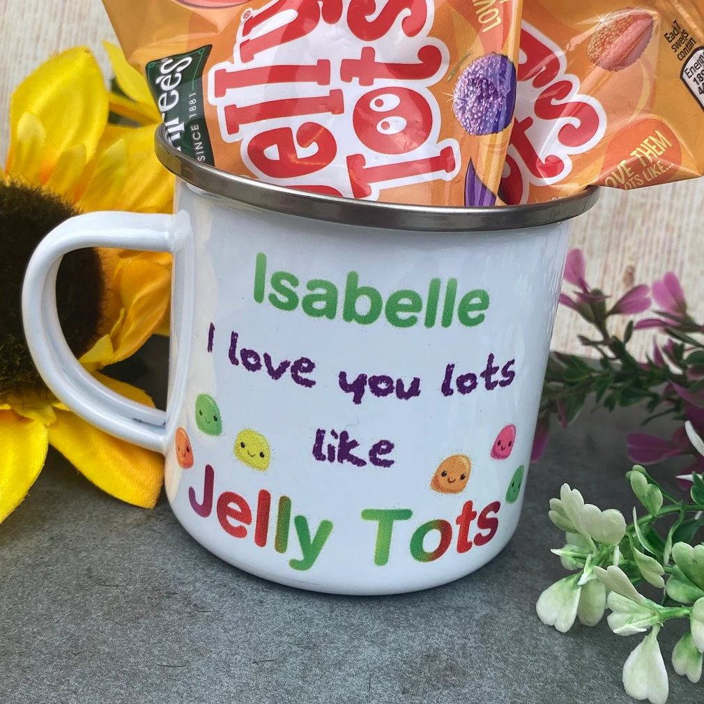 I Love You Lots Like Jelly Tots Personalised Enamel Mug - Image 2