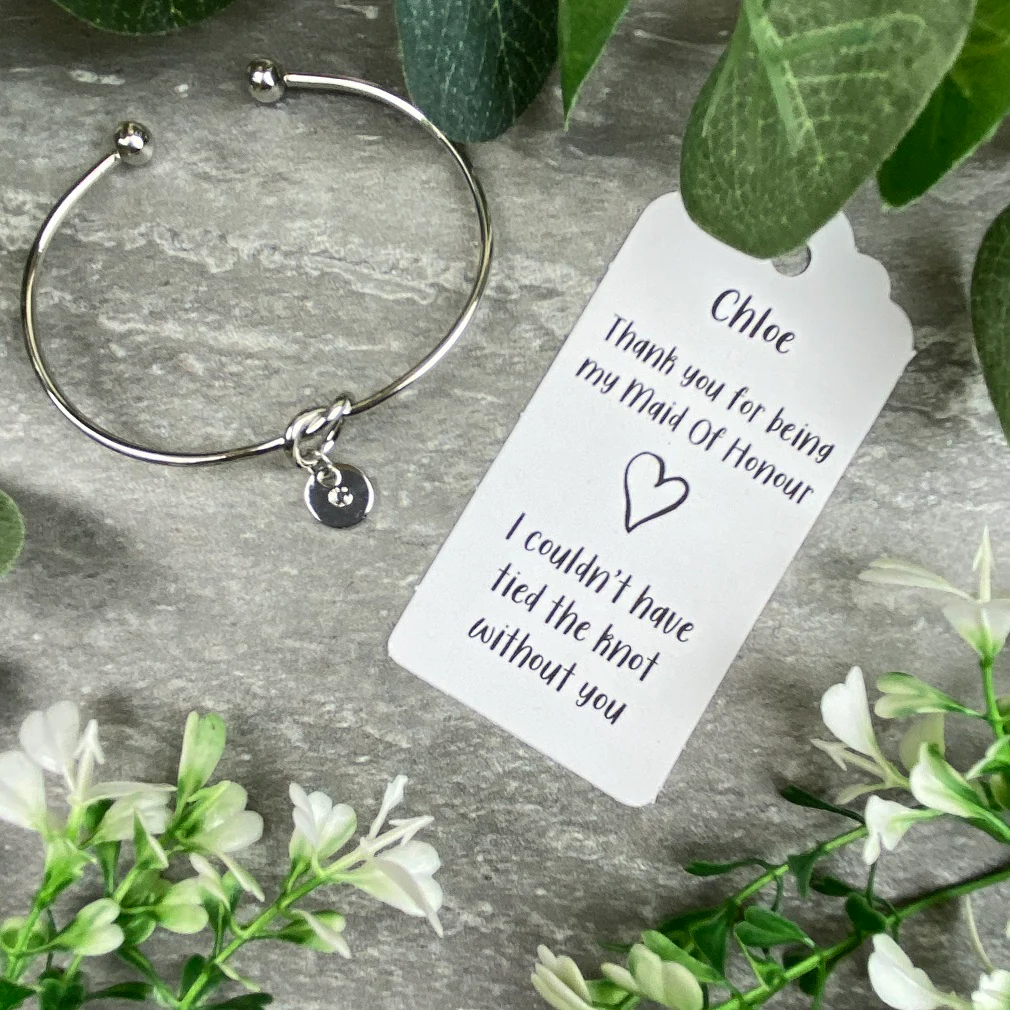 Maid Of Honour Knot Bangle With Initial Charm - Silver - Image 4