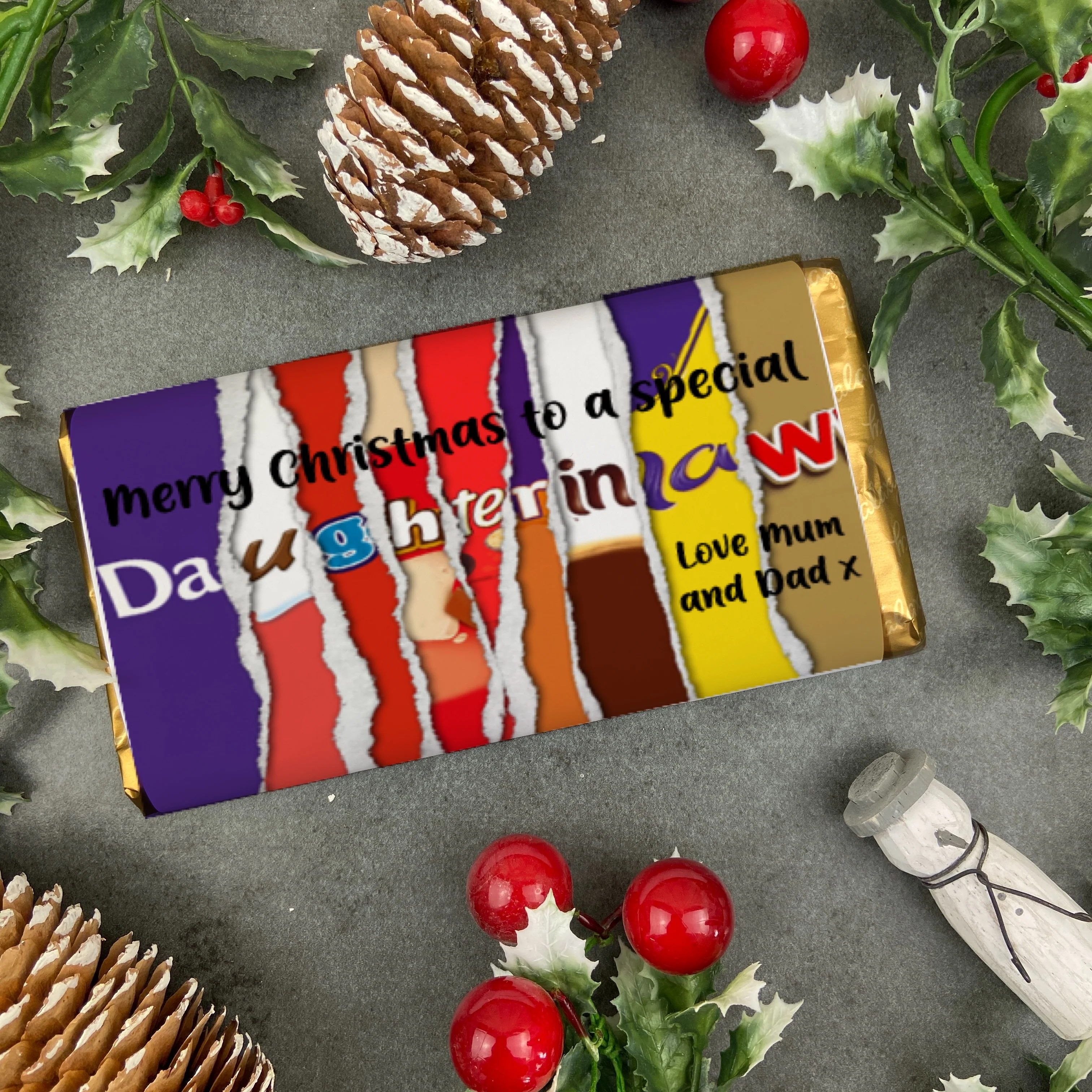 Merry Christmas Daughter In Law Novelty Personalised Chocolate Bar - Image 2
