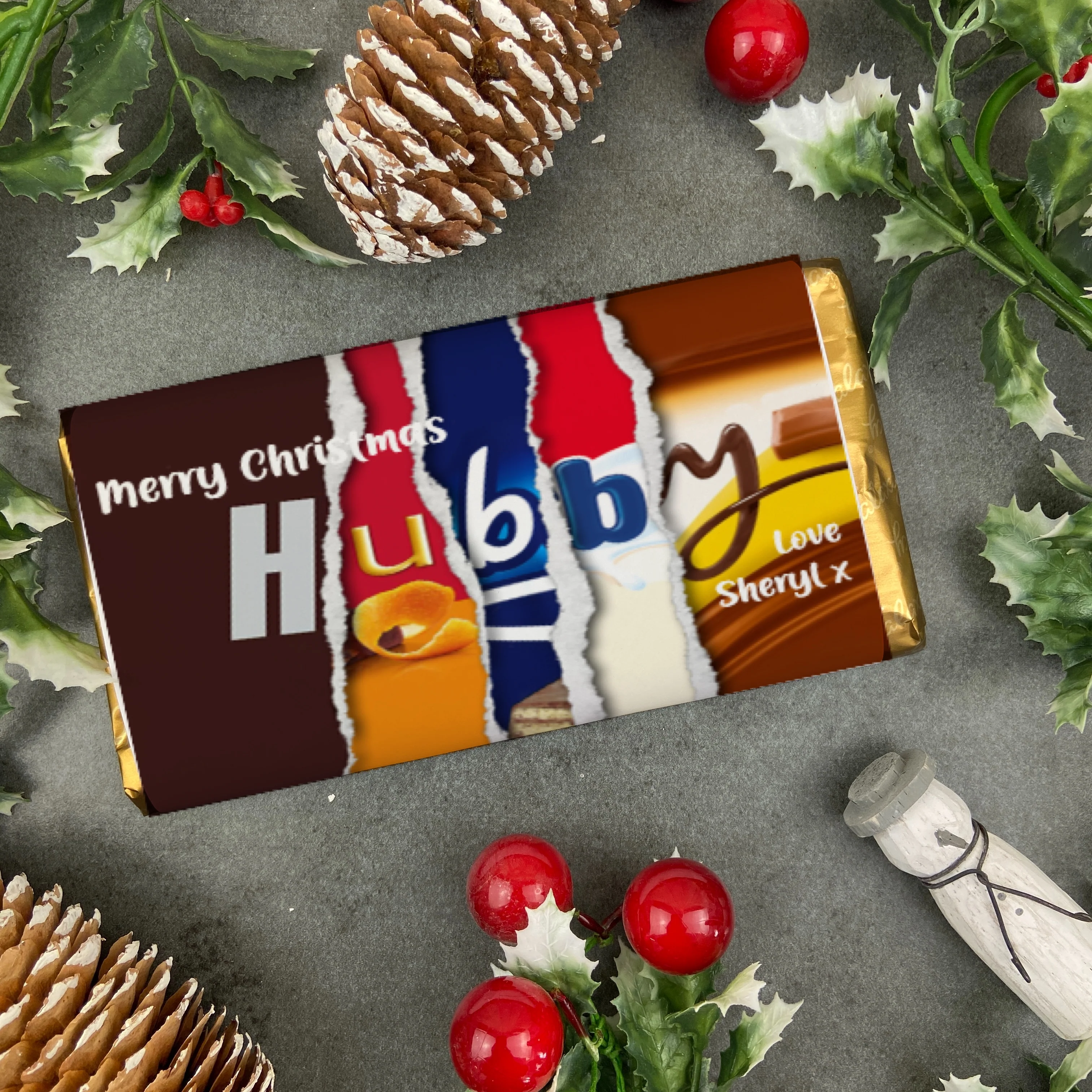 Merry Christmas Hubby Novelty Personalised Chocolate Bar - Image 2