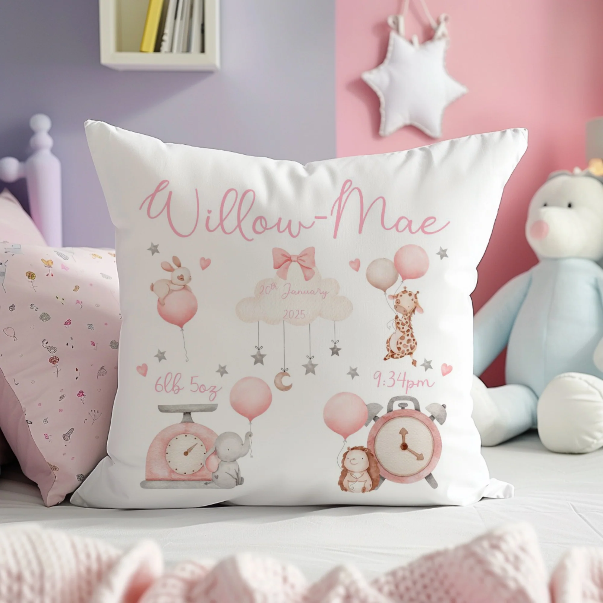 New Baby Cushion - Pink Balloon Animals