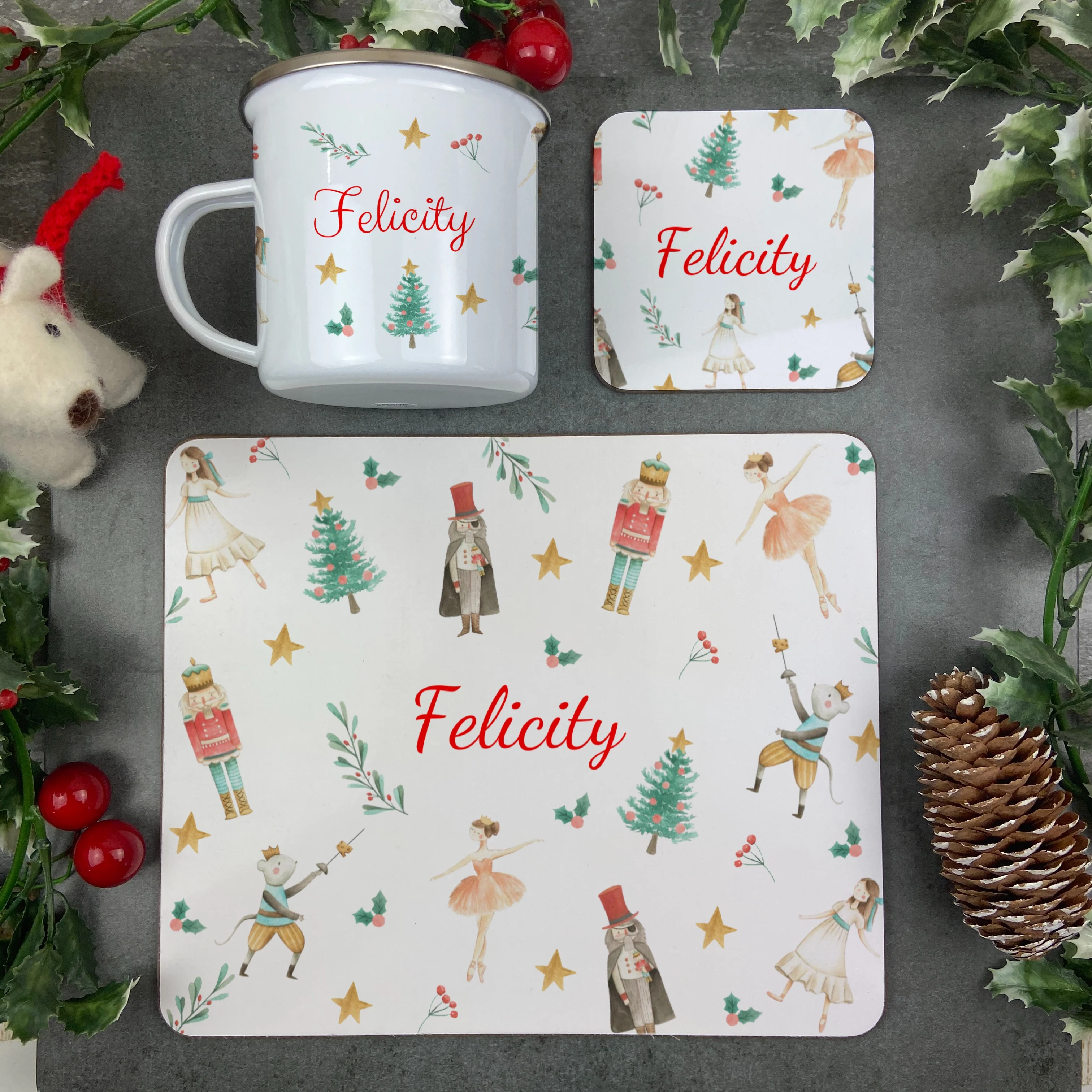 Nutcracker Enamel Mug, Placemat and Coaster