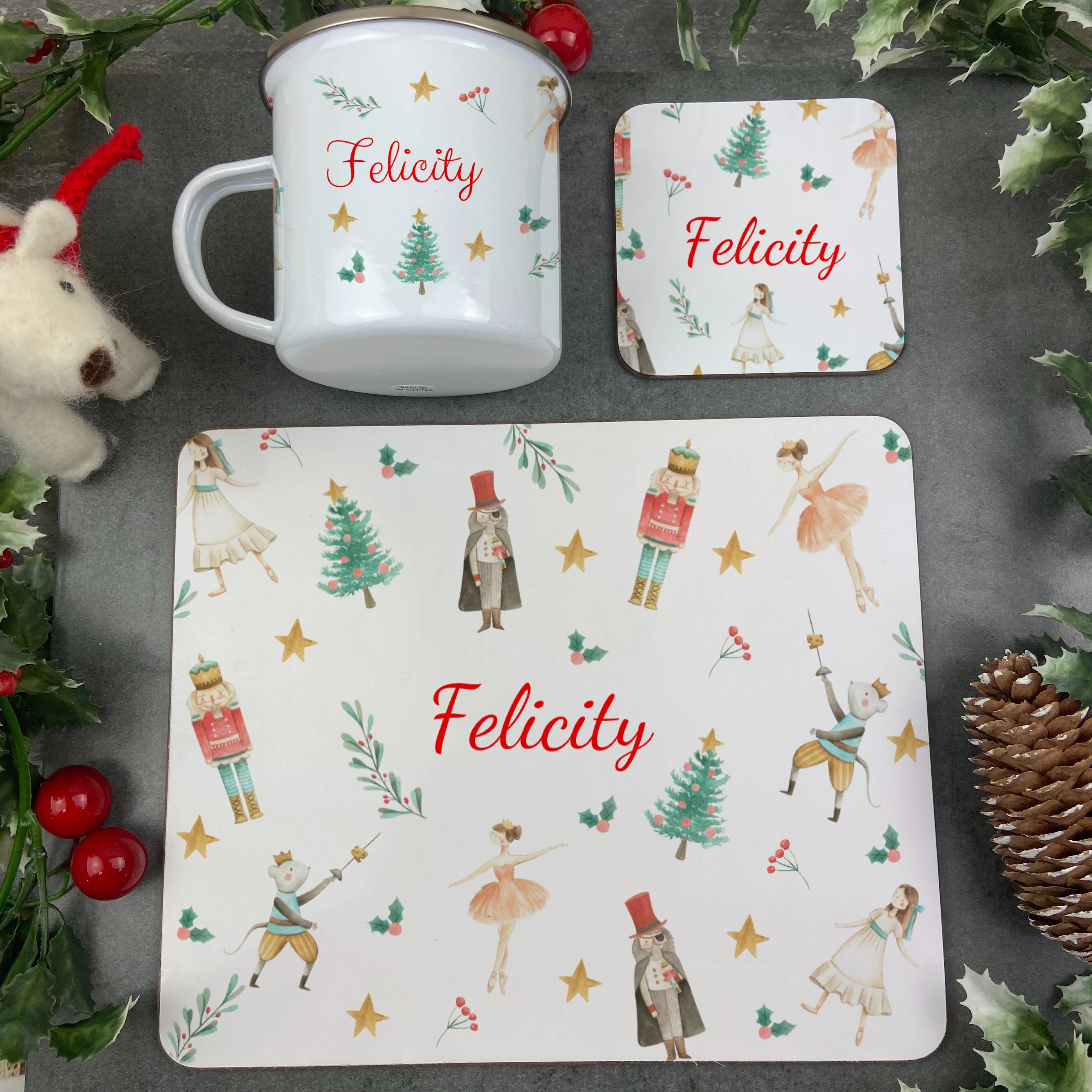 Nutcracker Enamel Mug, Placemat and Coaster - Image 4