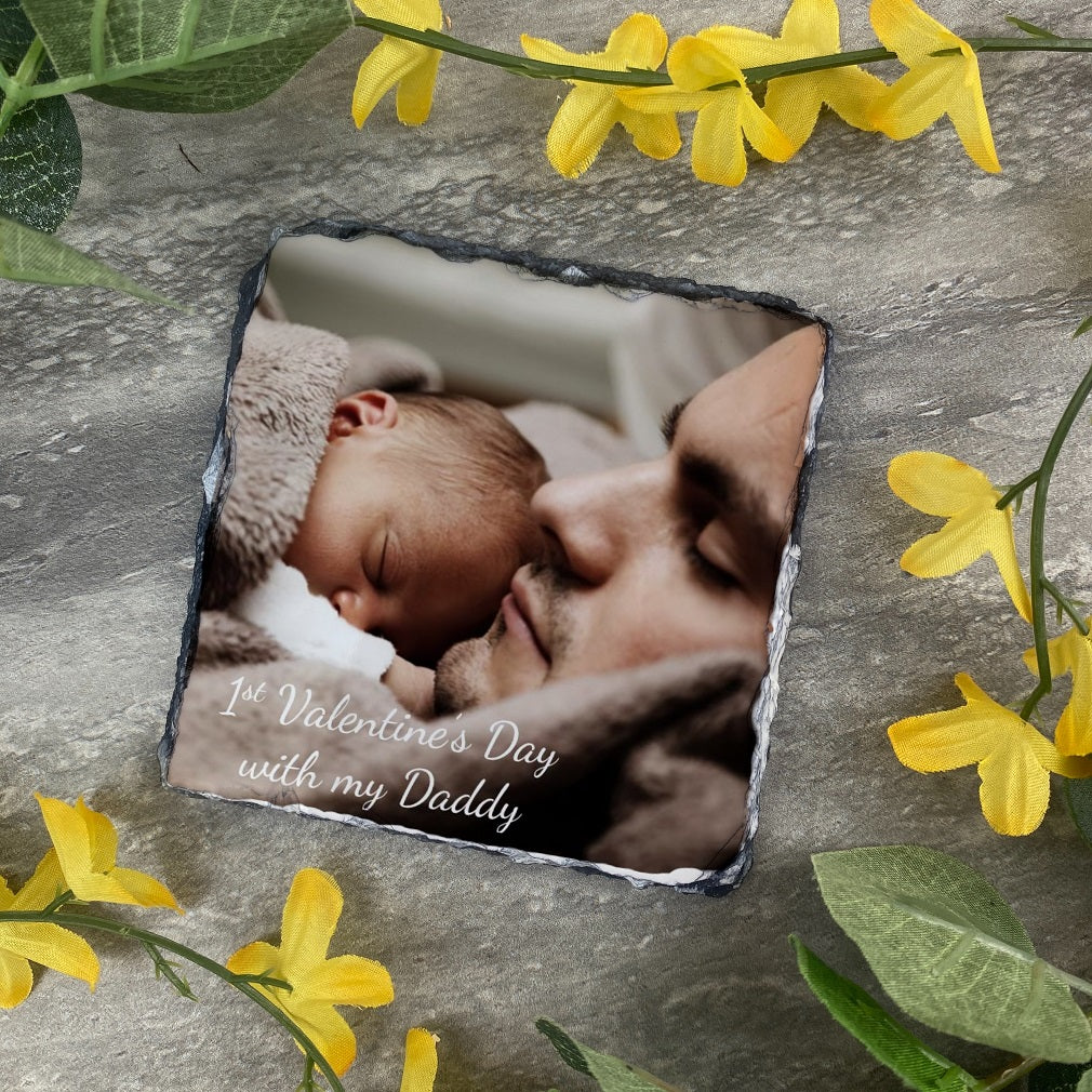 Personalised 1st Valentines Day Slate Coaster